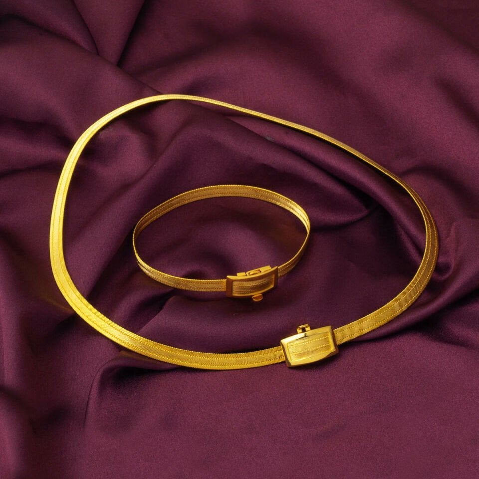 Klasik Tokalı 3 Sıra Trabzon Hasır Altın Set 14 Ayar