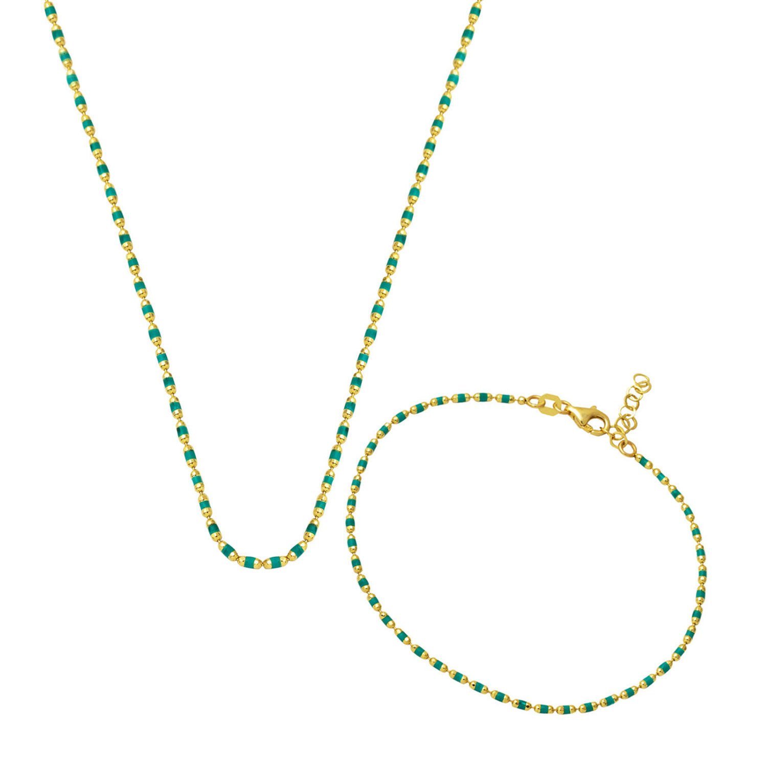 Yeşil Mineli Bileklik Kolyeli Altın Set