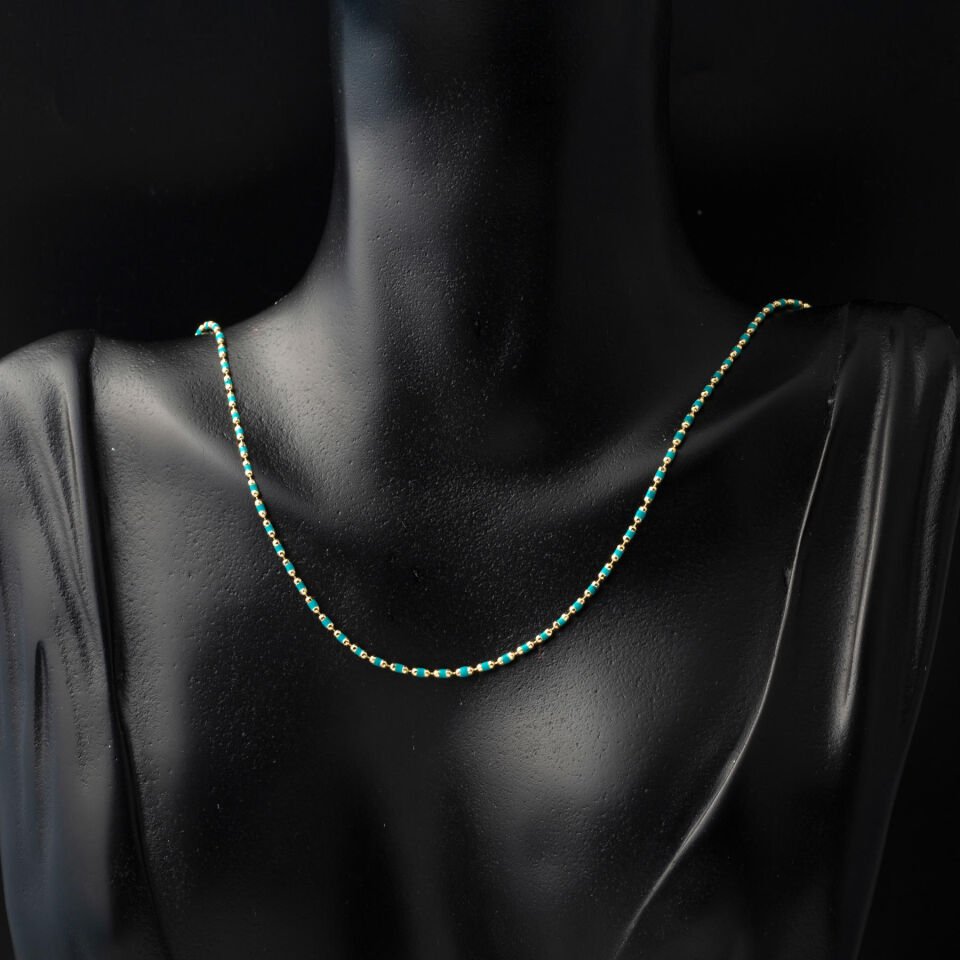 Yeşil Mineli Bileklik Kolyeli Altın Set