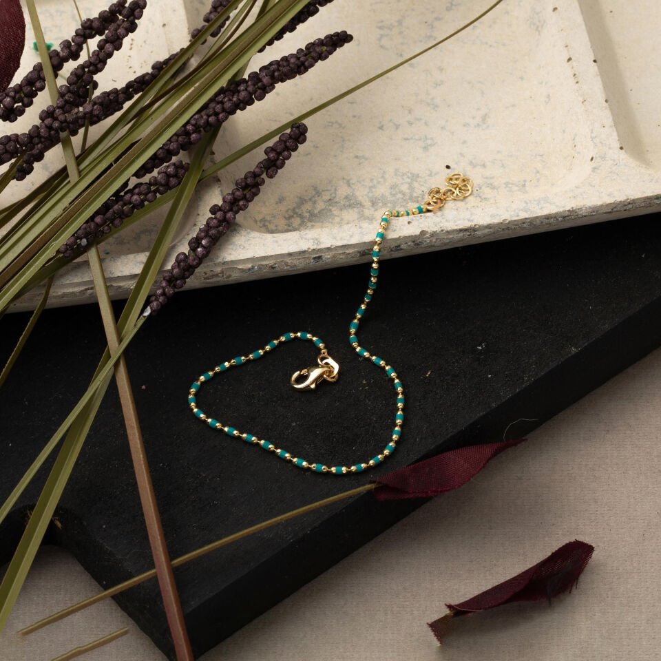 Yeşil Mineli Bileklik Kolyeli Altın Set