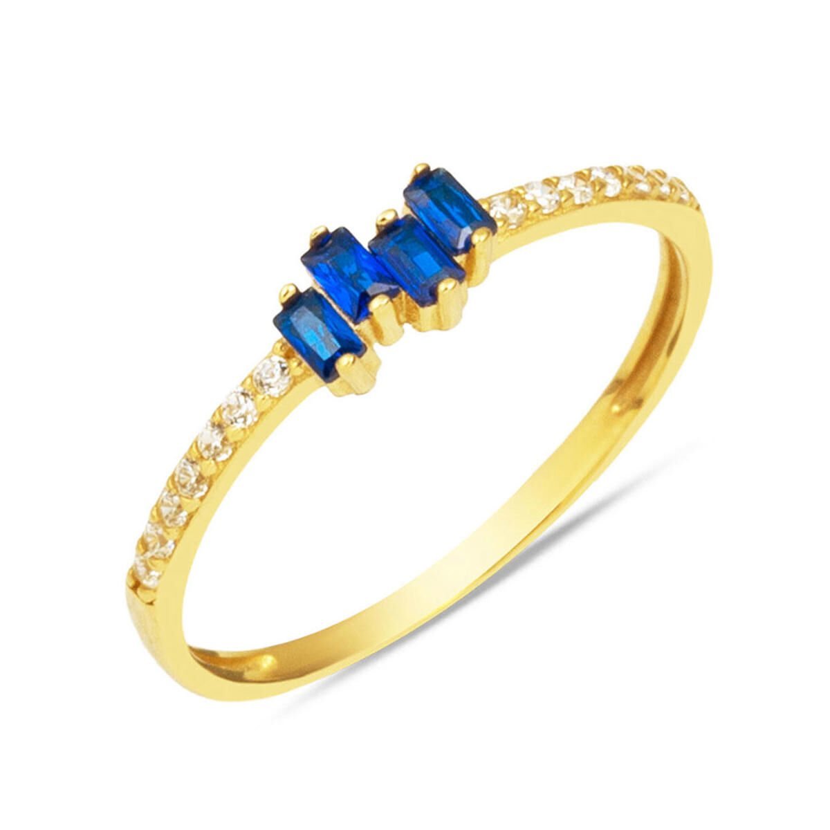 14 Ayar Altın Lacivert Bagetli Yüzük