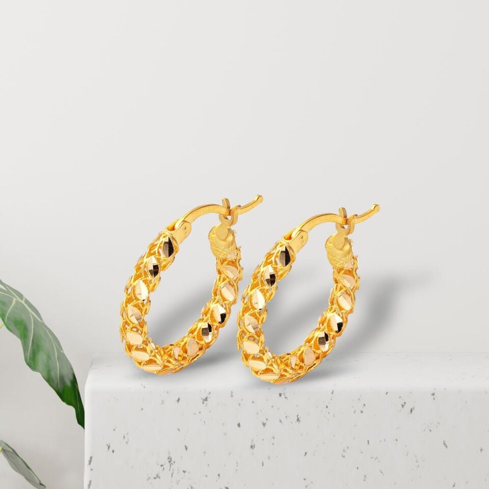 Pullu 22 Ayar Altın Halka Küpe