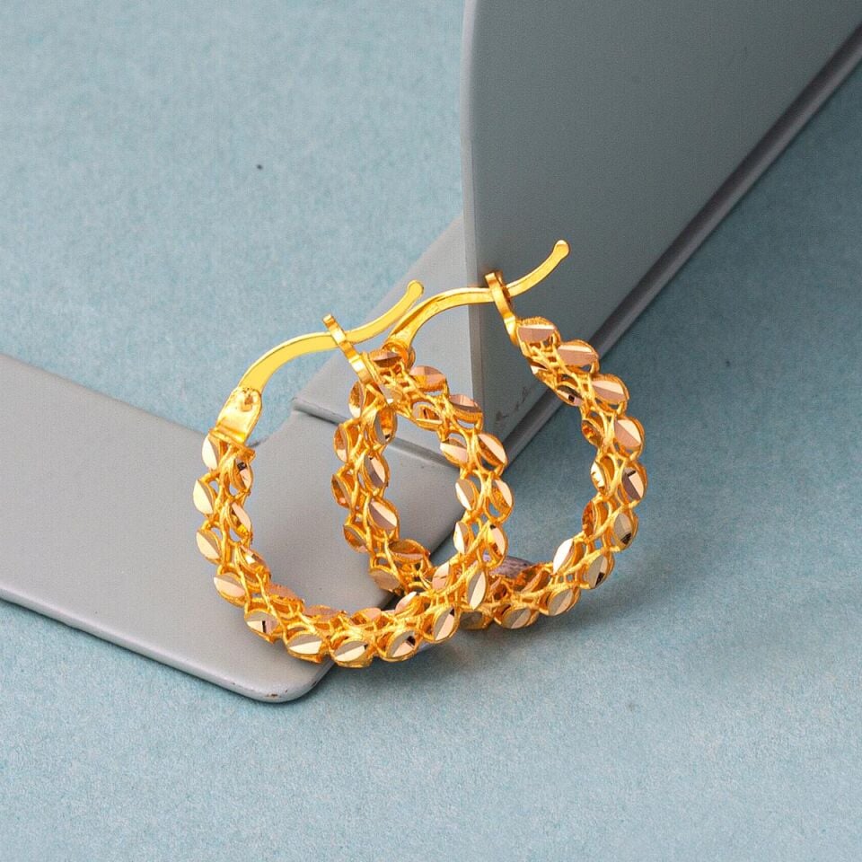 Pullu 22 Ayar Altın Halka Küpe