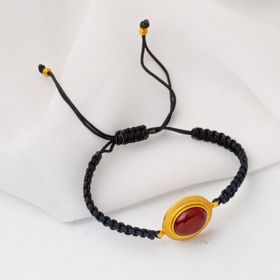 14 Ayar Altın Akik Taşlı Bileklik