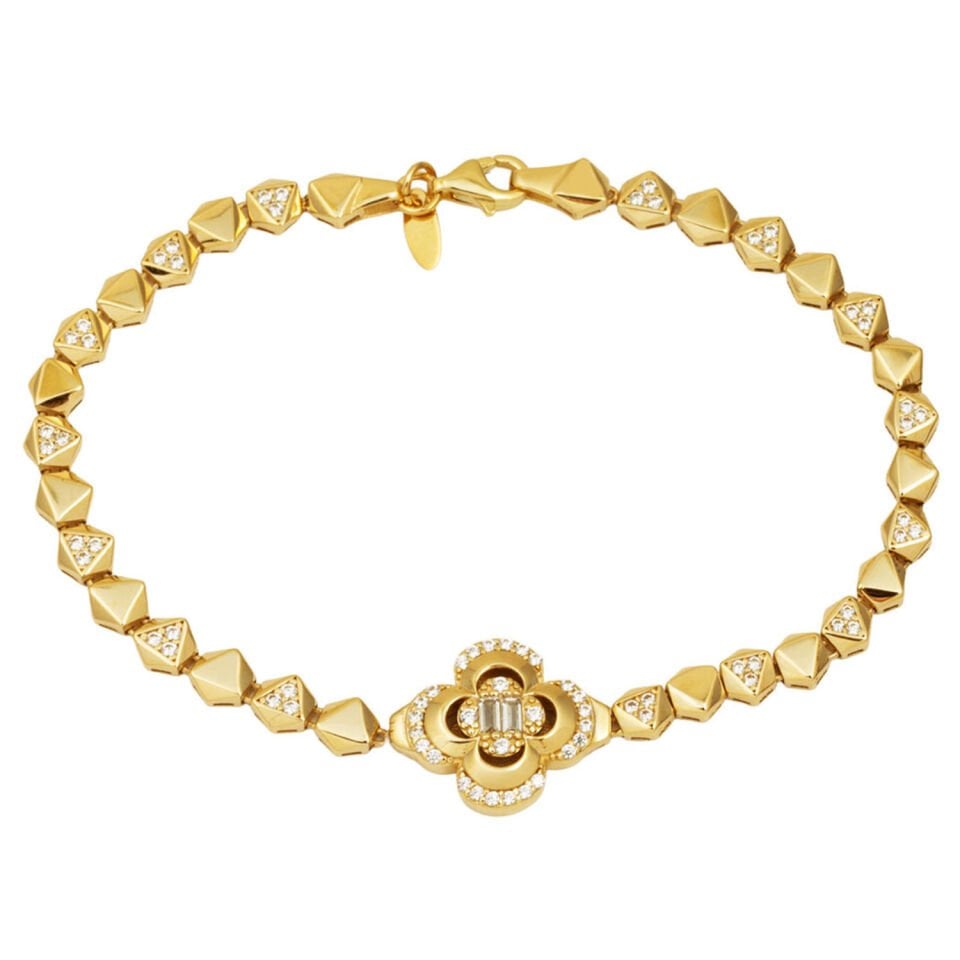 Kristal Yonca Altın Bileklik 14 Ayar