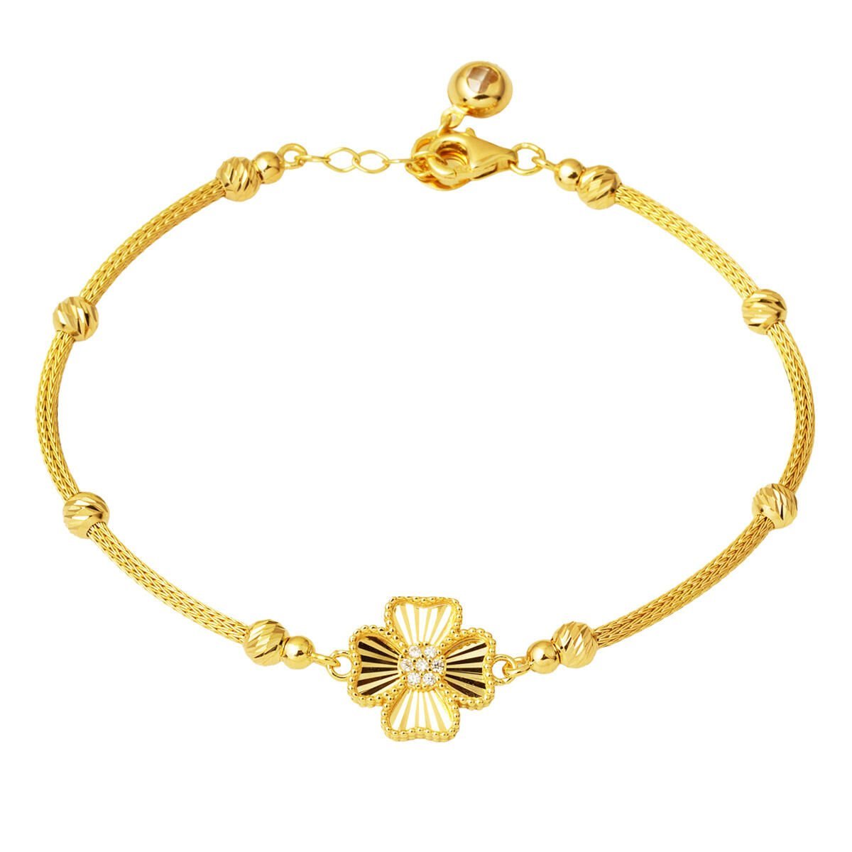 Işıltılı Yonca Altın Kalze Zincirli Bileklik