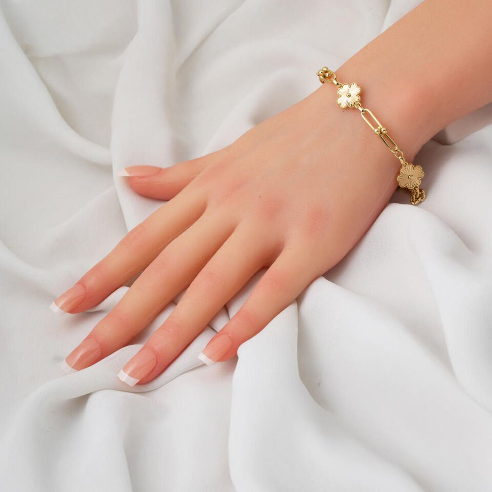 Tiffany Zincirli 14 Ayar Altın Yonca Bileklik