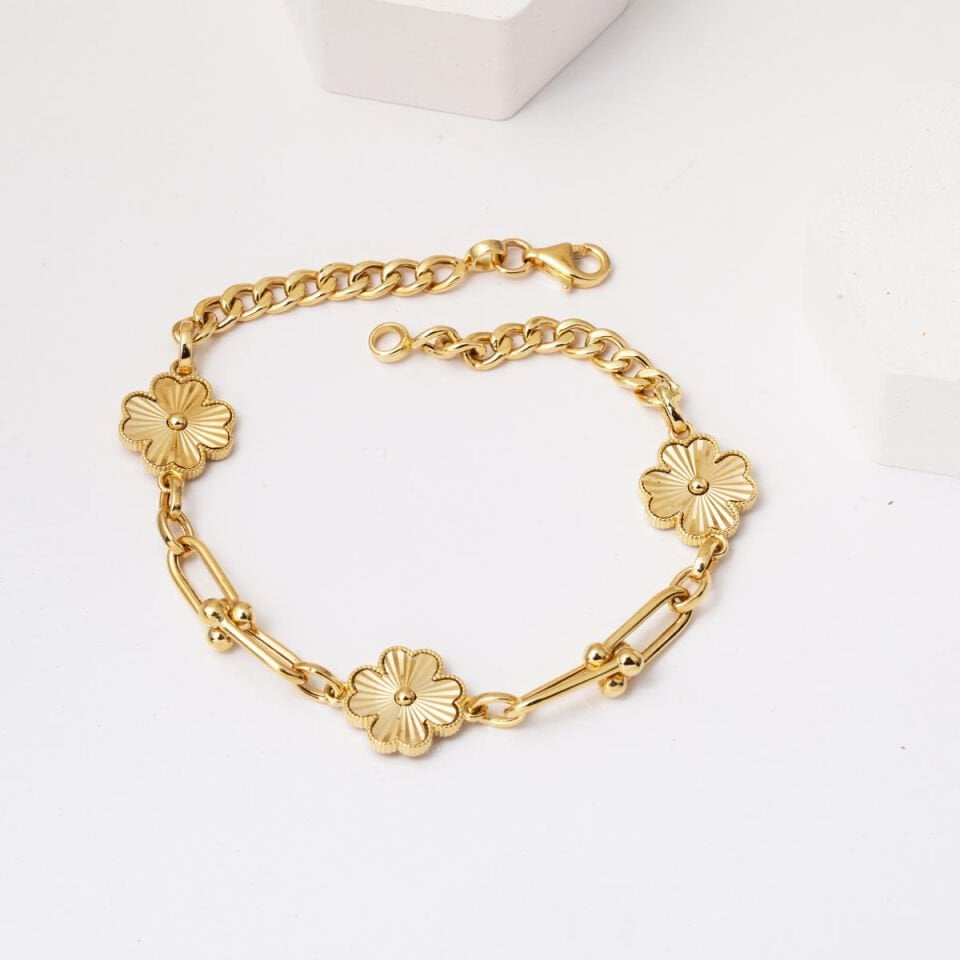 Tiffany Zincirli 14 Ayar Altın Yonca Bileklik