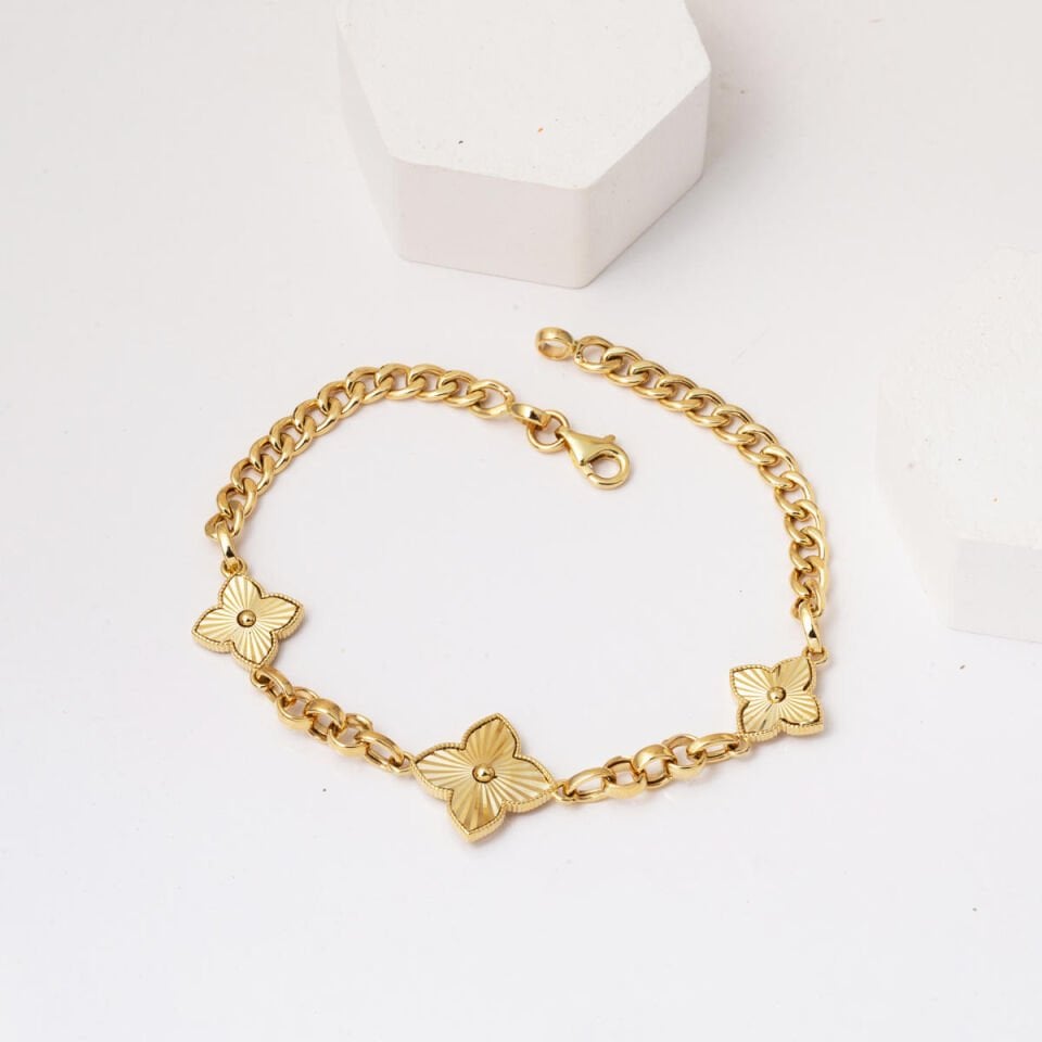 Gurmet Zincirli Yonca 14 Ayar Altın Bileklik