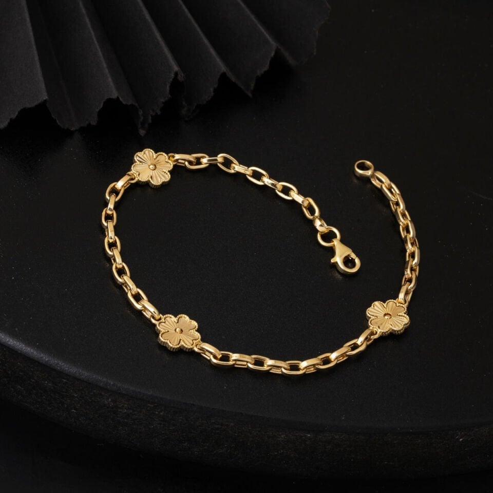 Yoncalı 14 Ayar Altın Zincir Bileklik