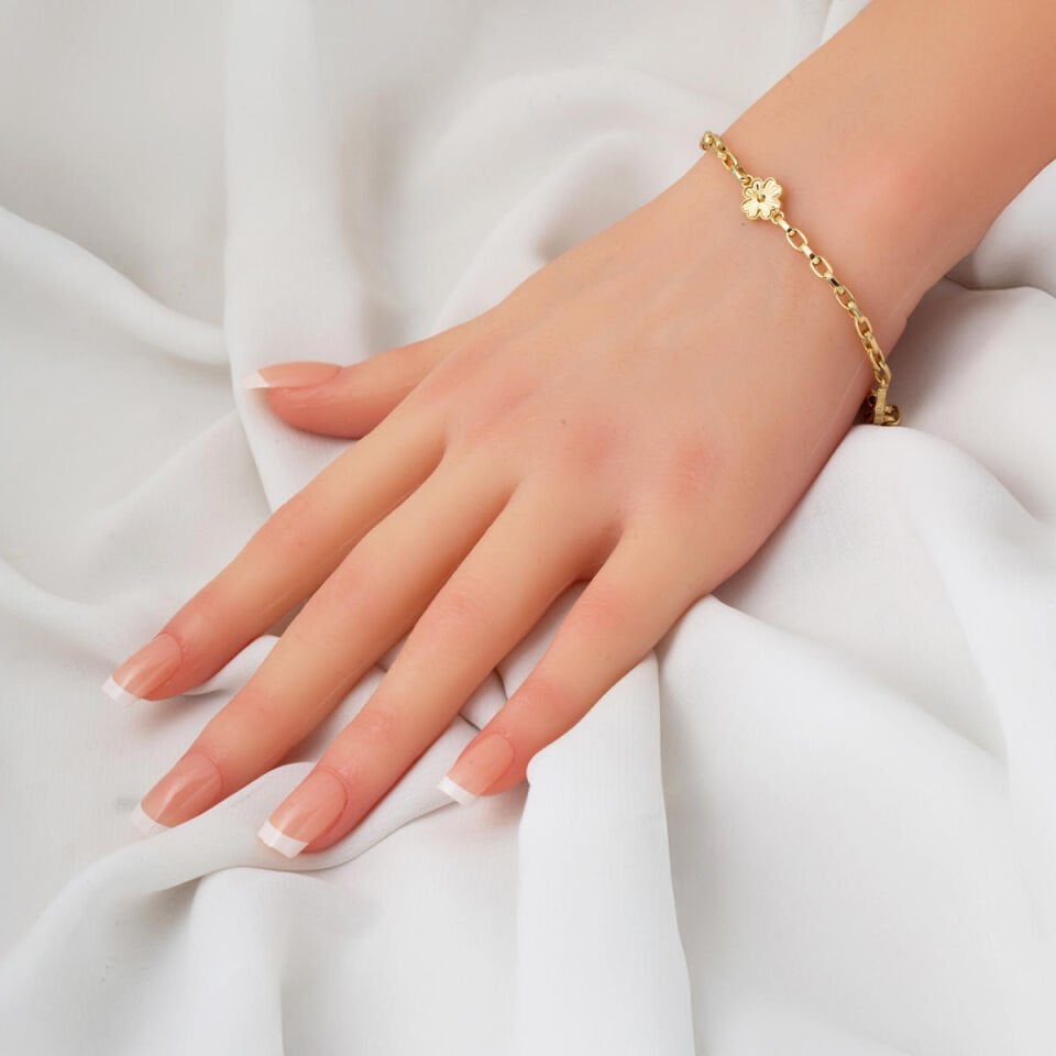 Yoncalı 14 Ayar Altın Zincir Bileklik