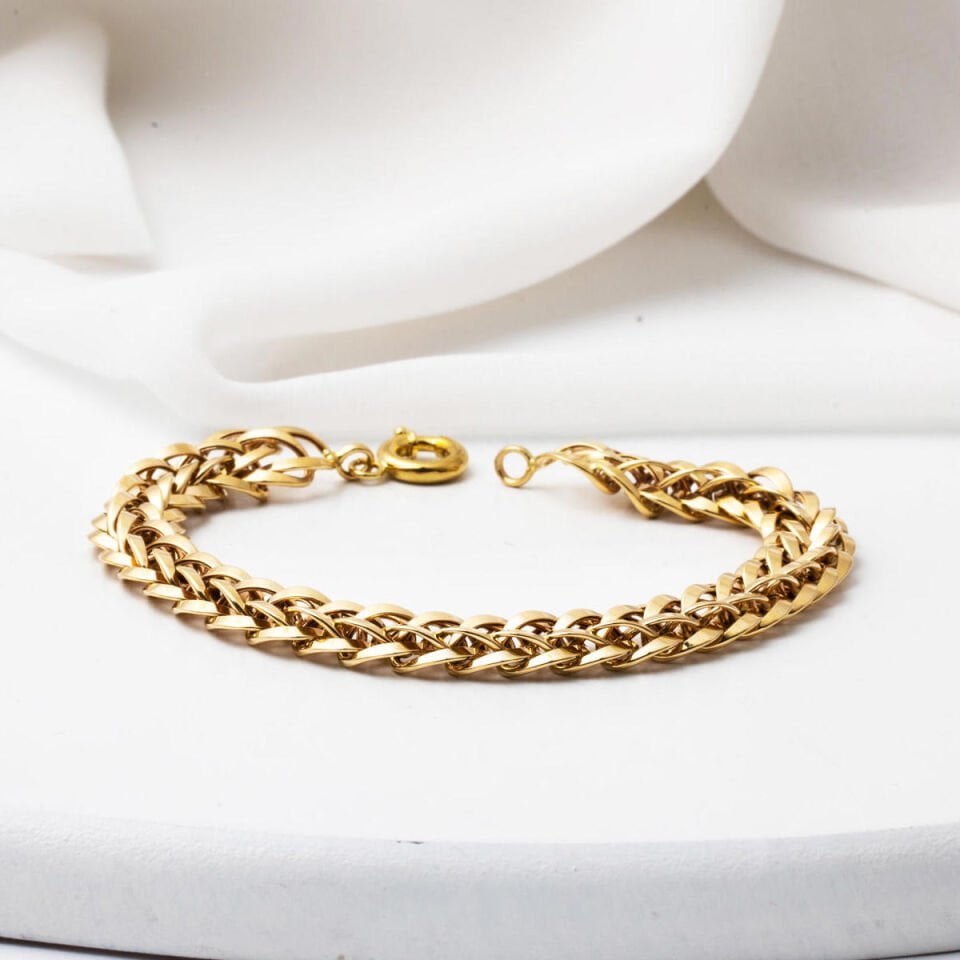 Örgü Balıksırtı Altın Bileklik