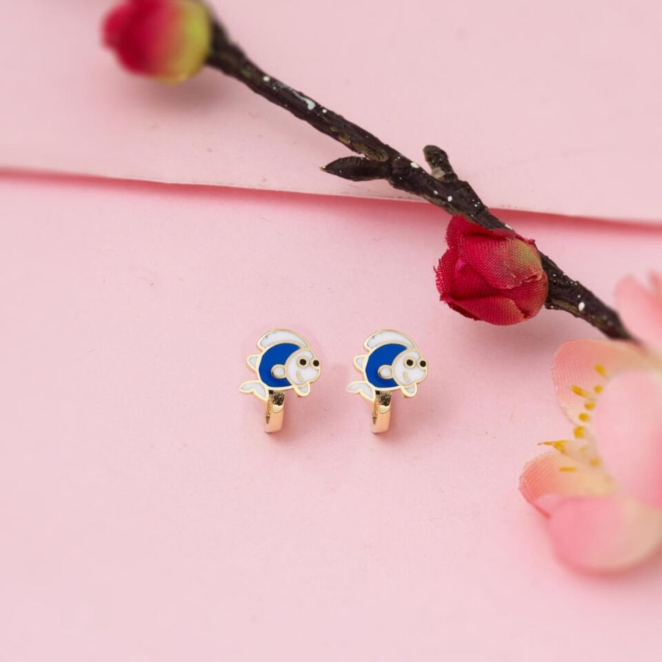 Mavi Balıklı 14 Ayar Altın Çocuk Küpesi