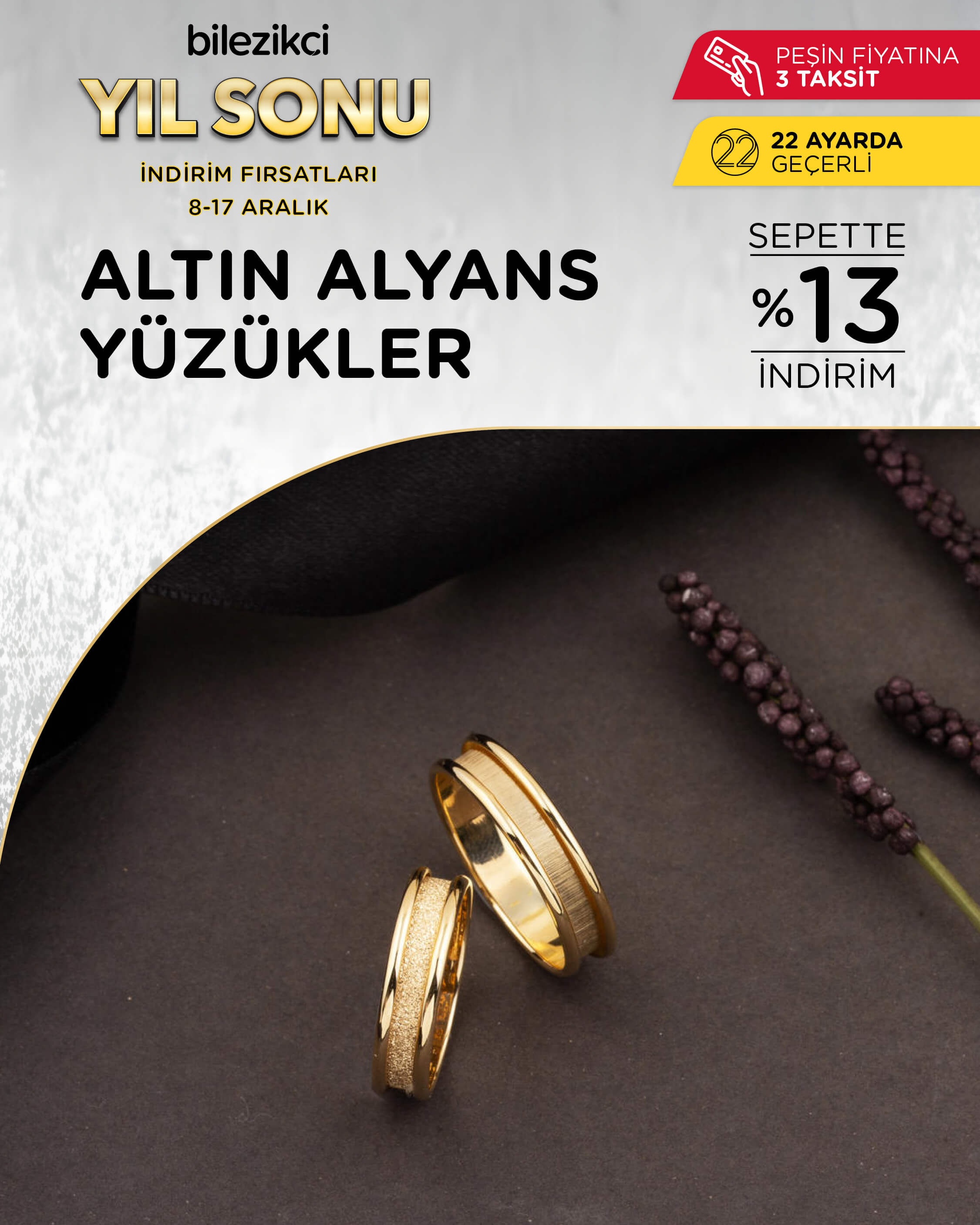 yıl sonu indirimli altın alyans yüzükler