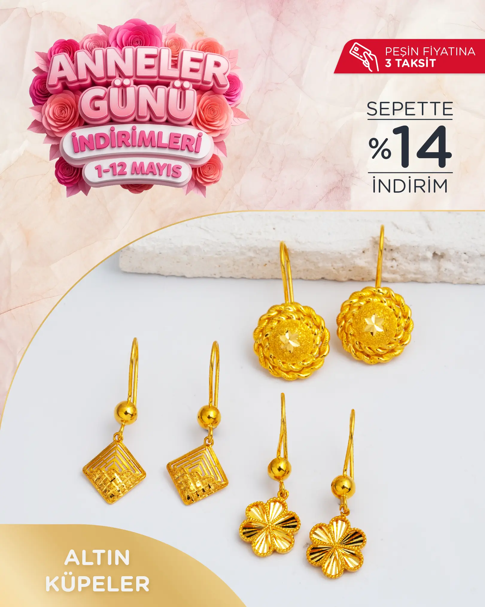 Anneler Gününe Özel İndirimli Altın Küpe Modelleri 
