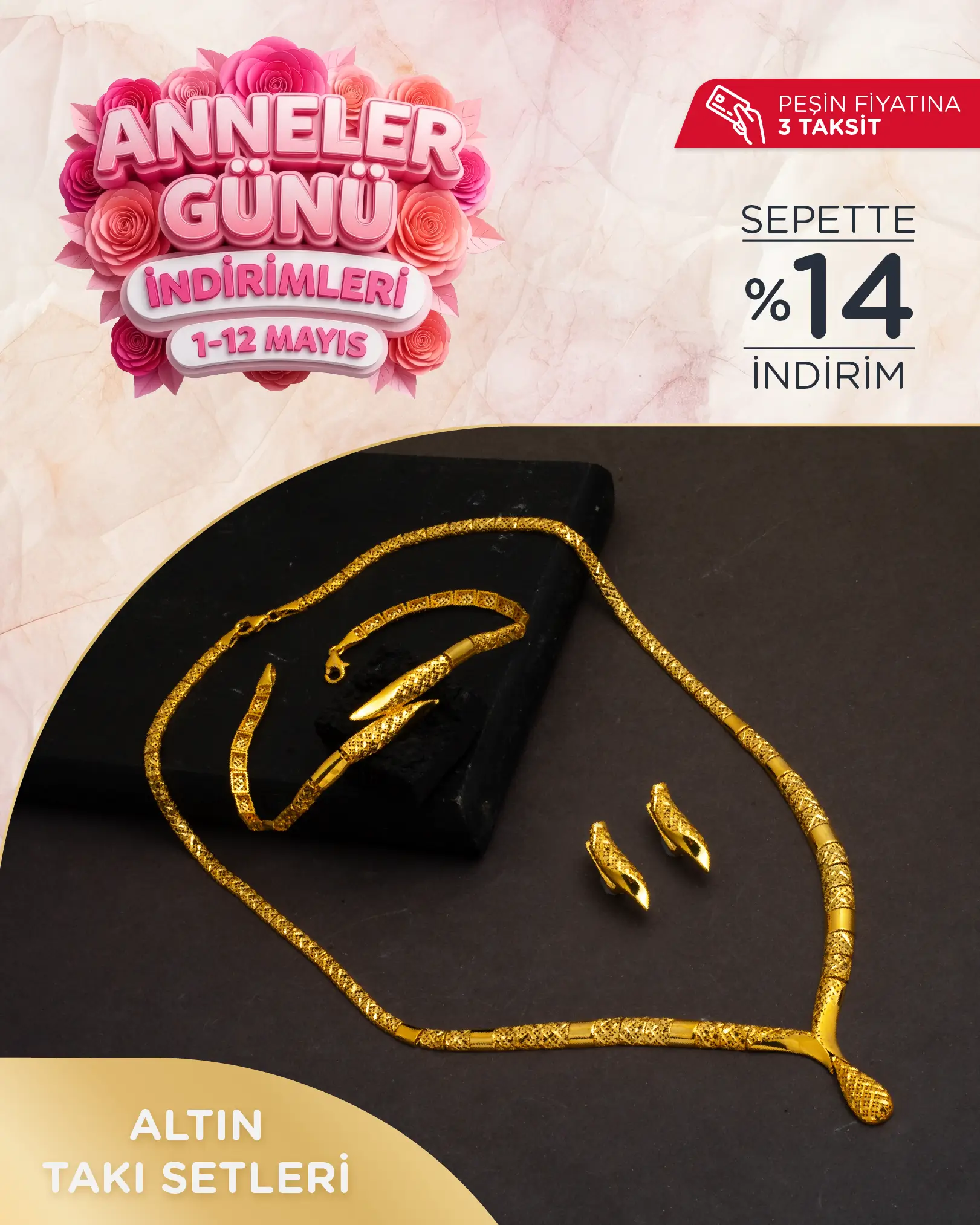 Anneler Gününe Özel İndirimli Altın Takı Seti Modelleri 