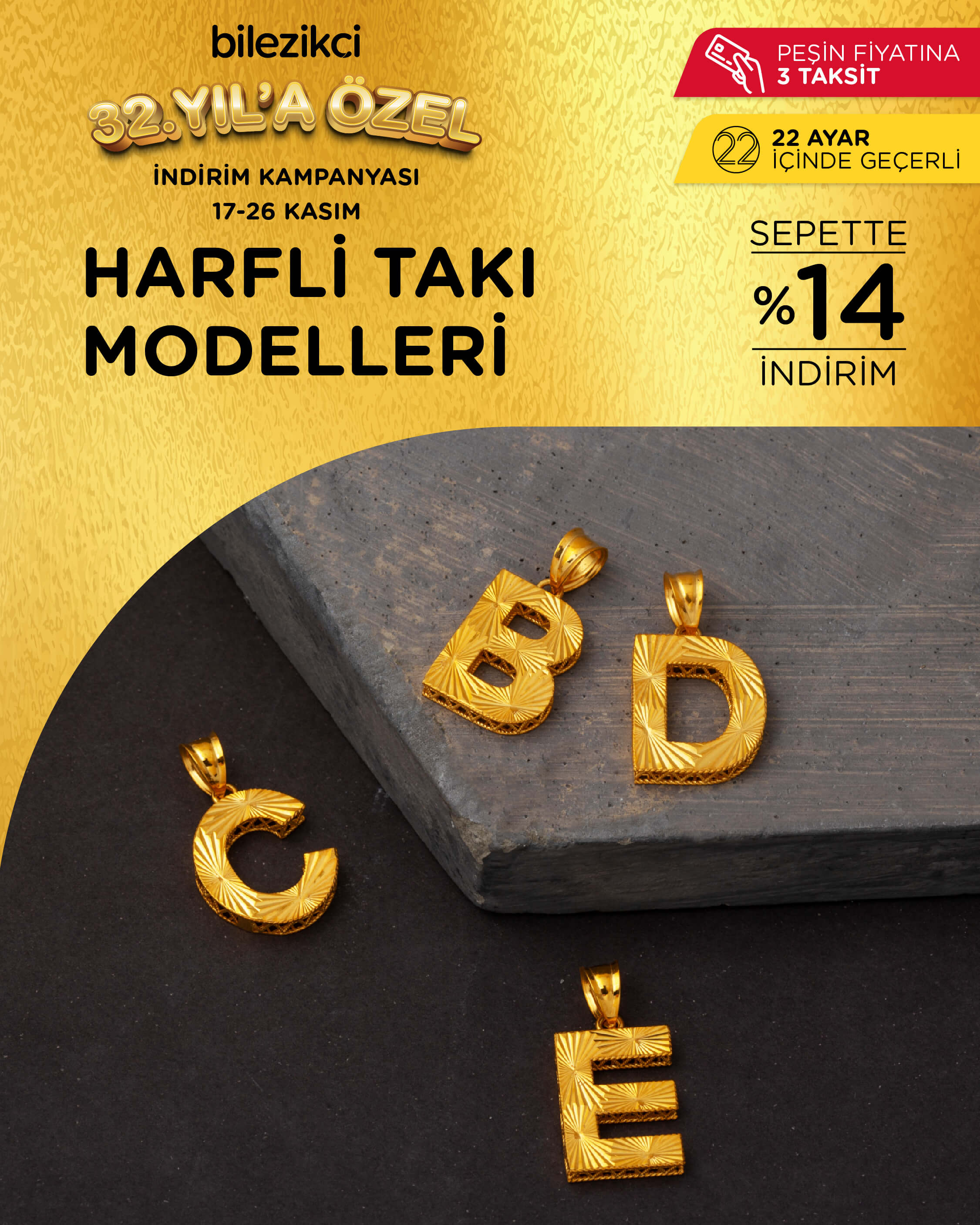 indirimli harfli altın takı modelleri ve fiyatları