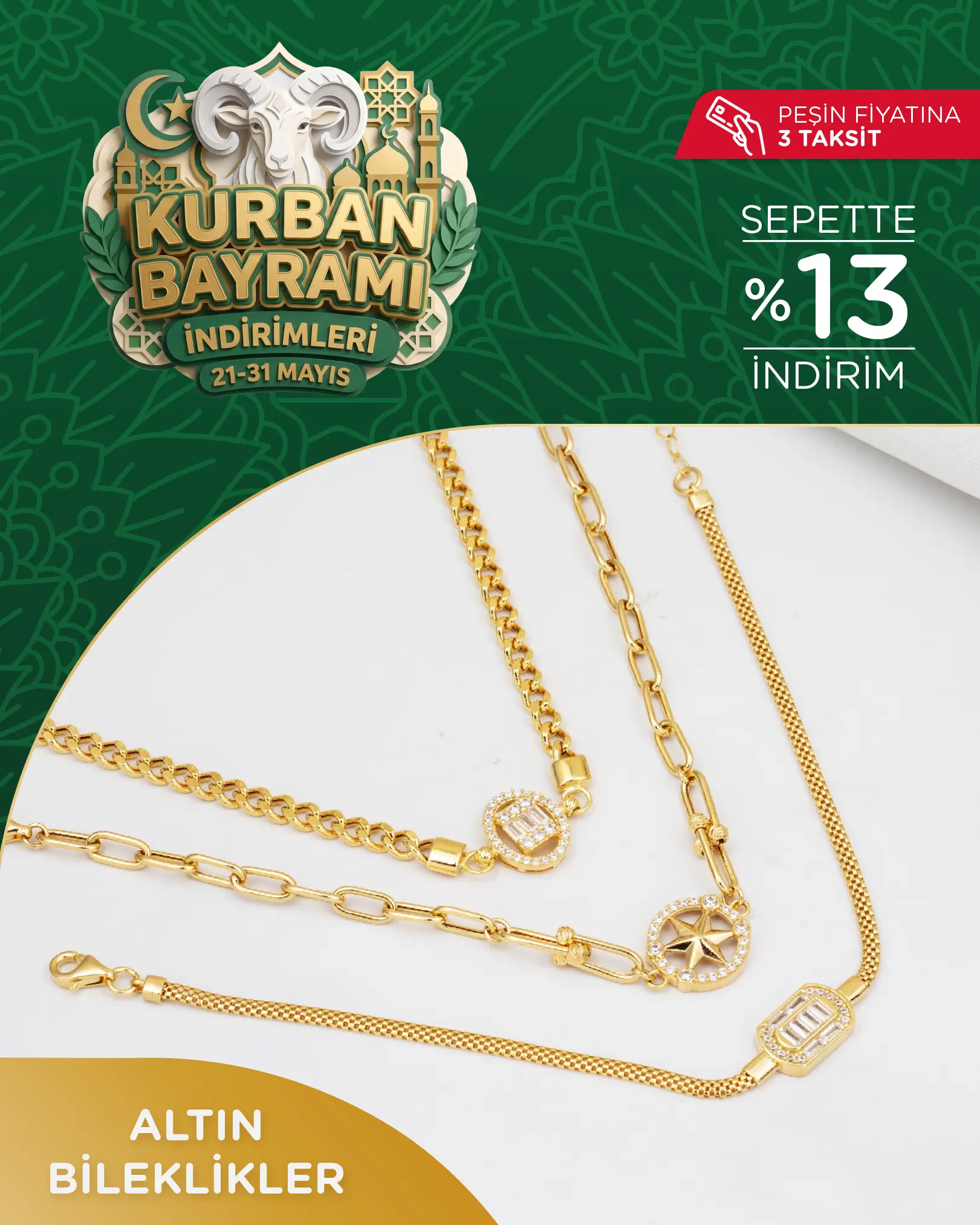 Bayrama Özel Altın Bilekliklerde %13 Ek İndirim
