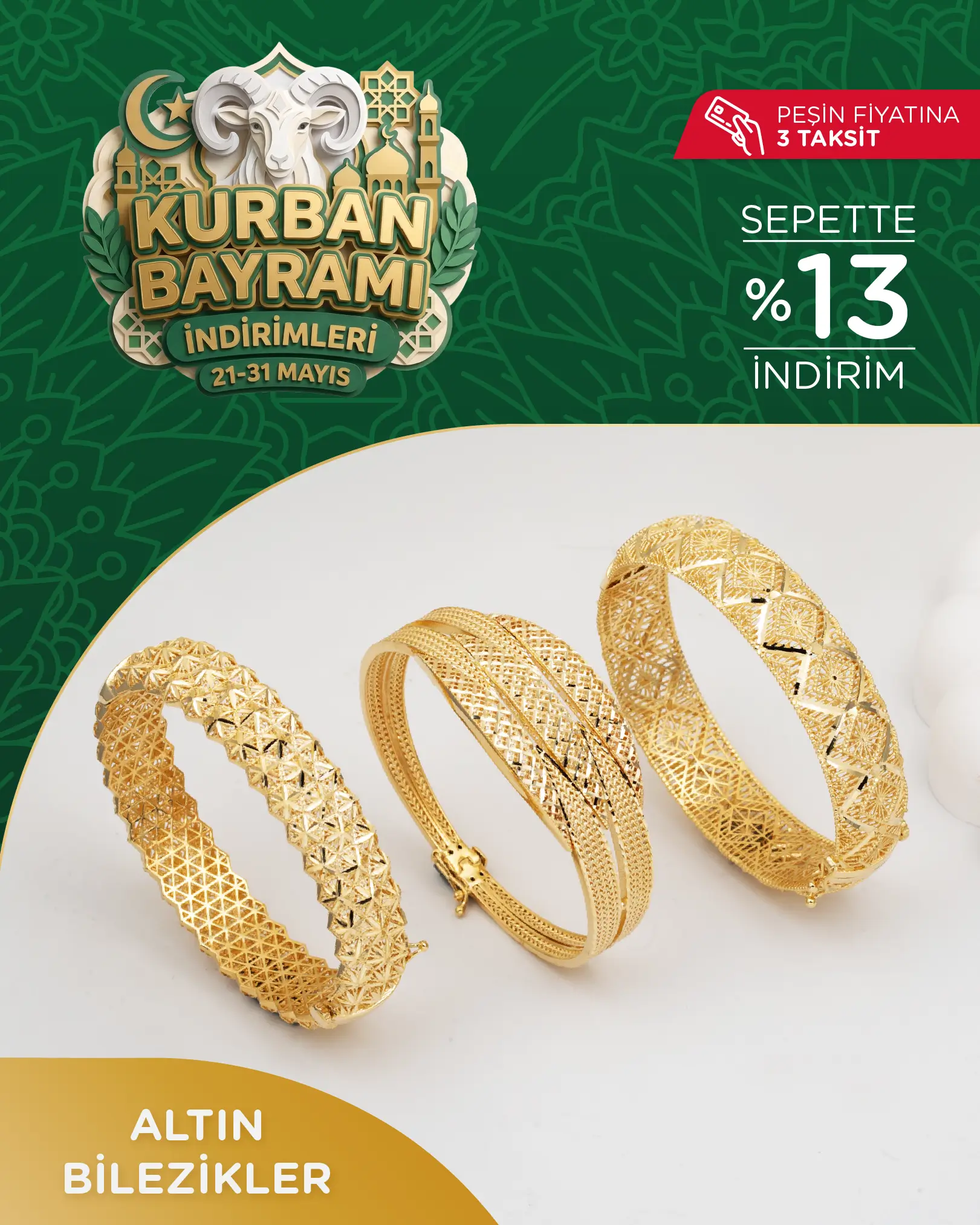 Bayrama Özel Altın Kelepçe Bileziklerde %13 Ek İndirim