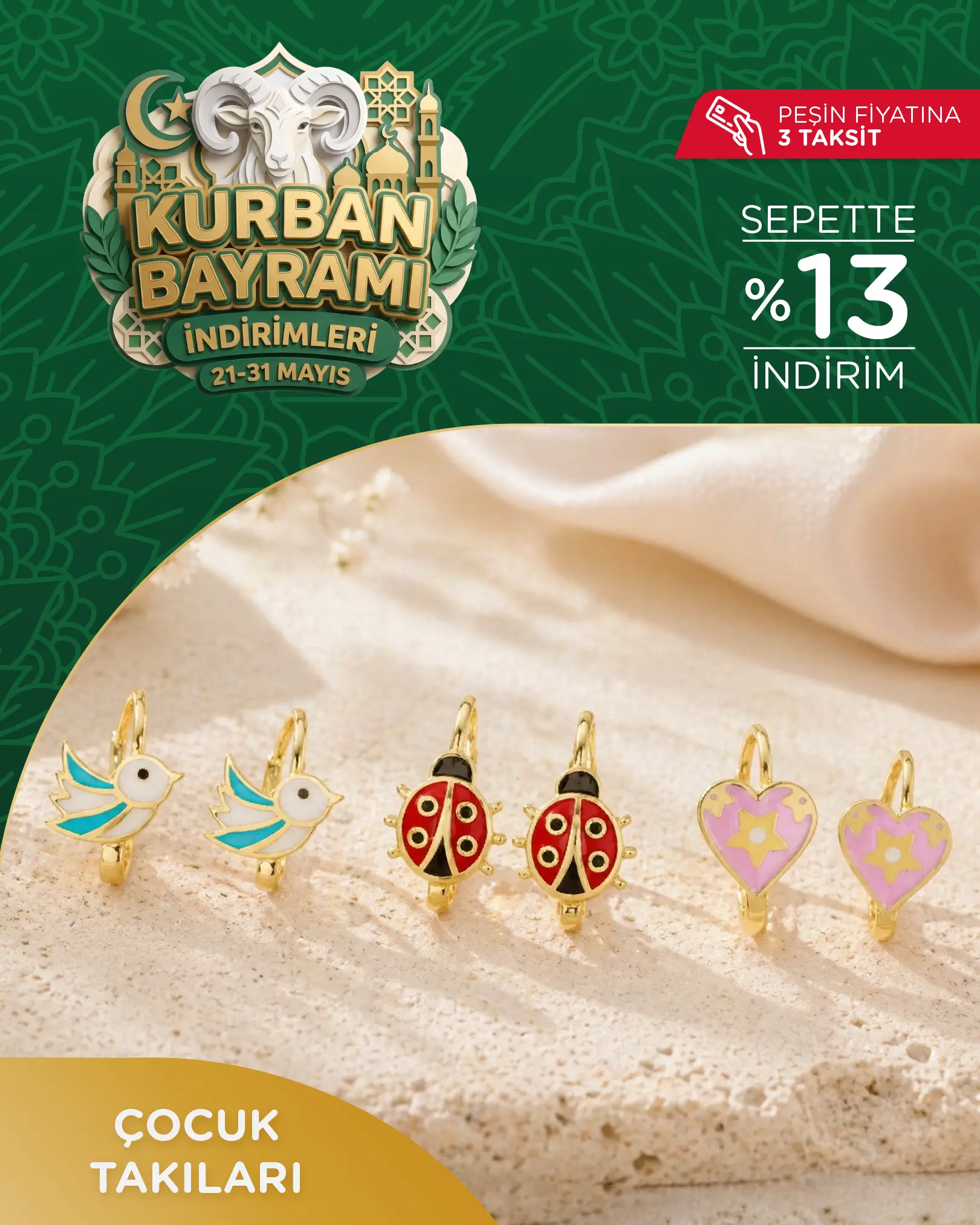 Bayrama Özel Altın Çocuk Takılarında Sepette Ek %13 İndirim