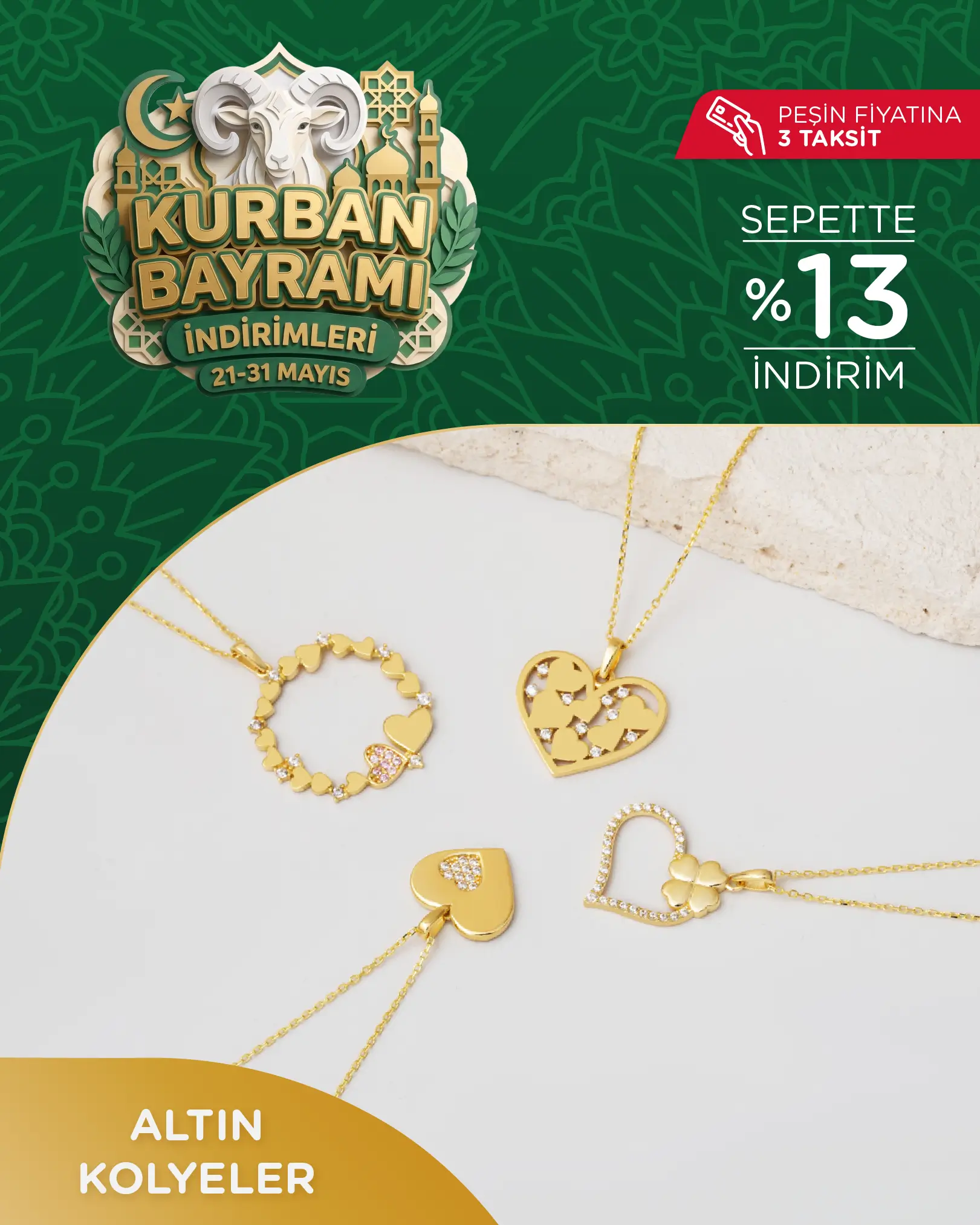 Bayrama Özel Altın Kolyelerde %13 Ek İndirim