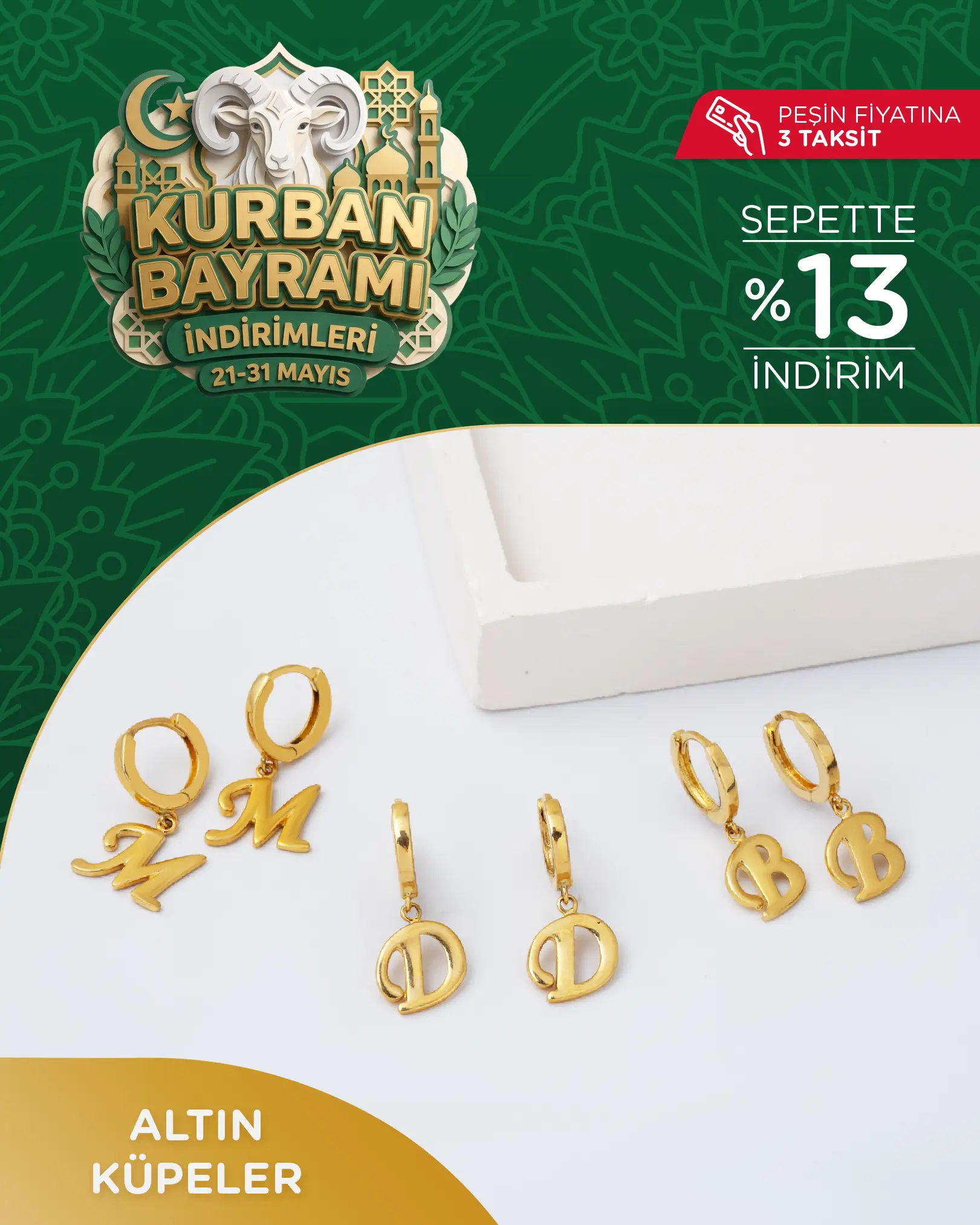 Bayrama Özel Altın Küpelerde %13 Ek İndirim