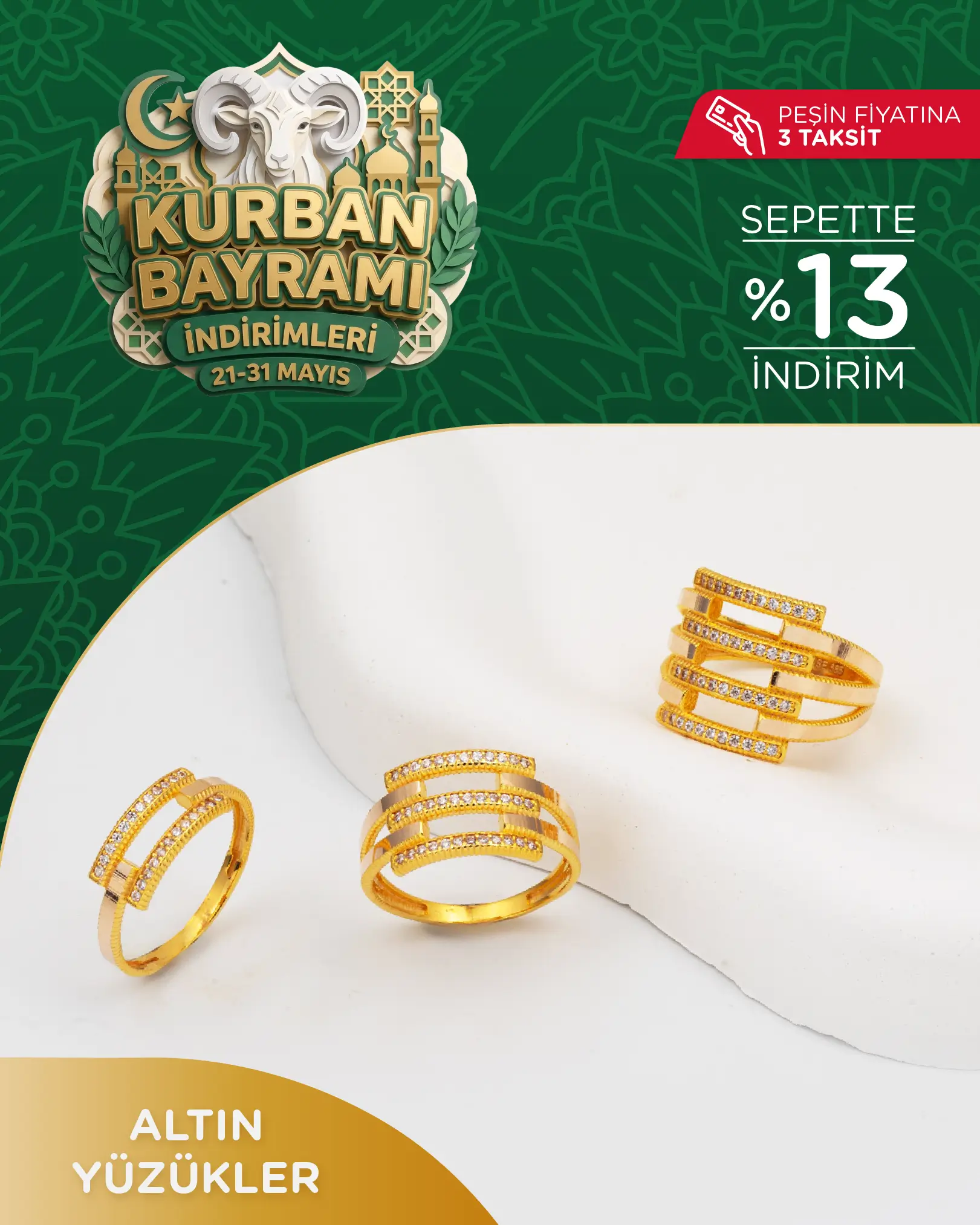 Bayrama Özel Altın Yüzük Modellerinde %13 Ek İndirim