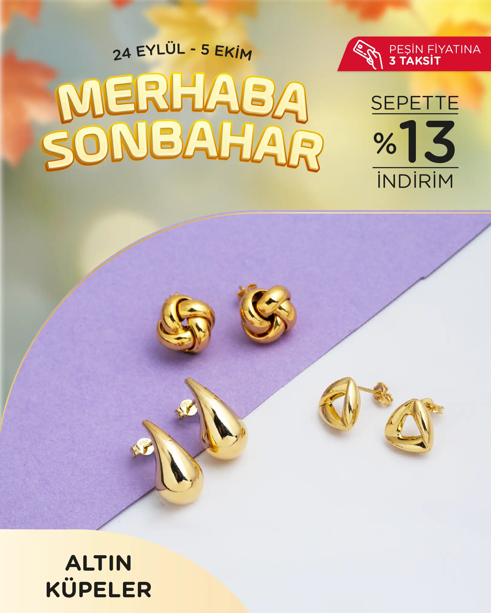 Sonbahara Özel Altın Küpeler Sepette Ek %13 İndirimli