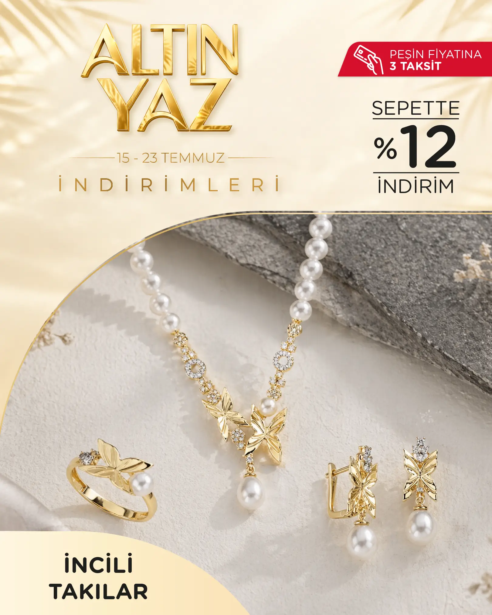Sepette %12 indirimli İncili Altın Takılar