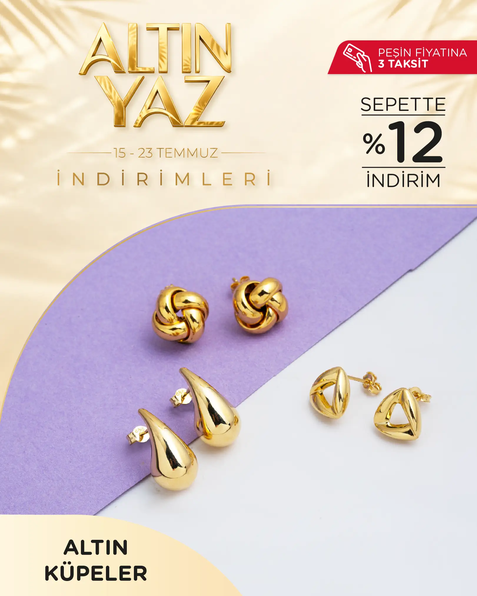 Sepette %12 indirimli Altın Küpeler