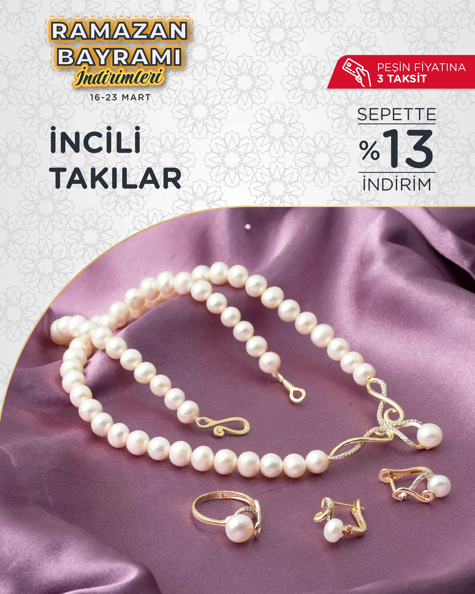 Bayrama özel indirimli incili altın takılar