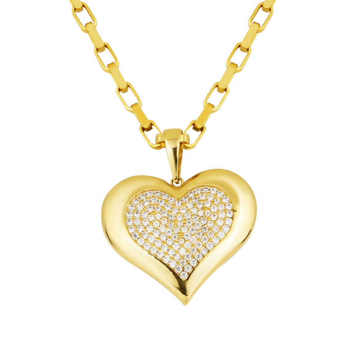 Taşlı Kalpli 14 Ayar Altın Zincirli Kolye