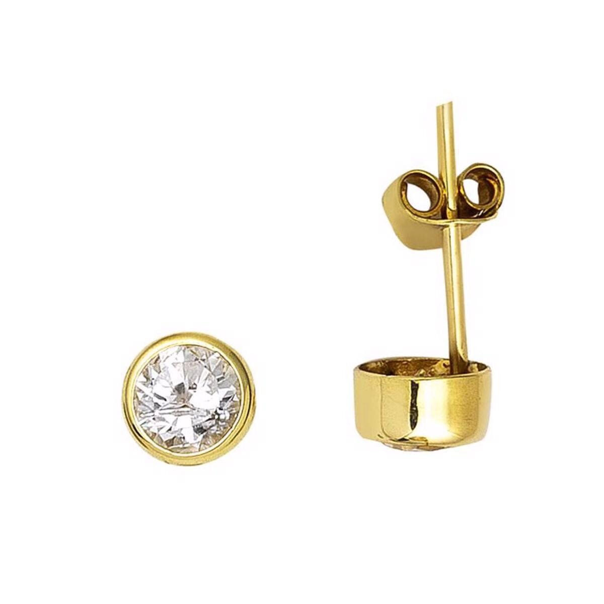 Yuvarlak Tektaşlı 14 Ayar Altın Küpe