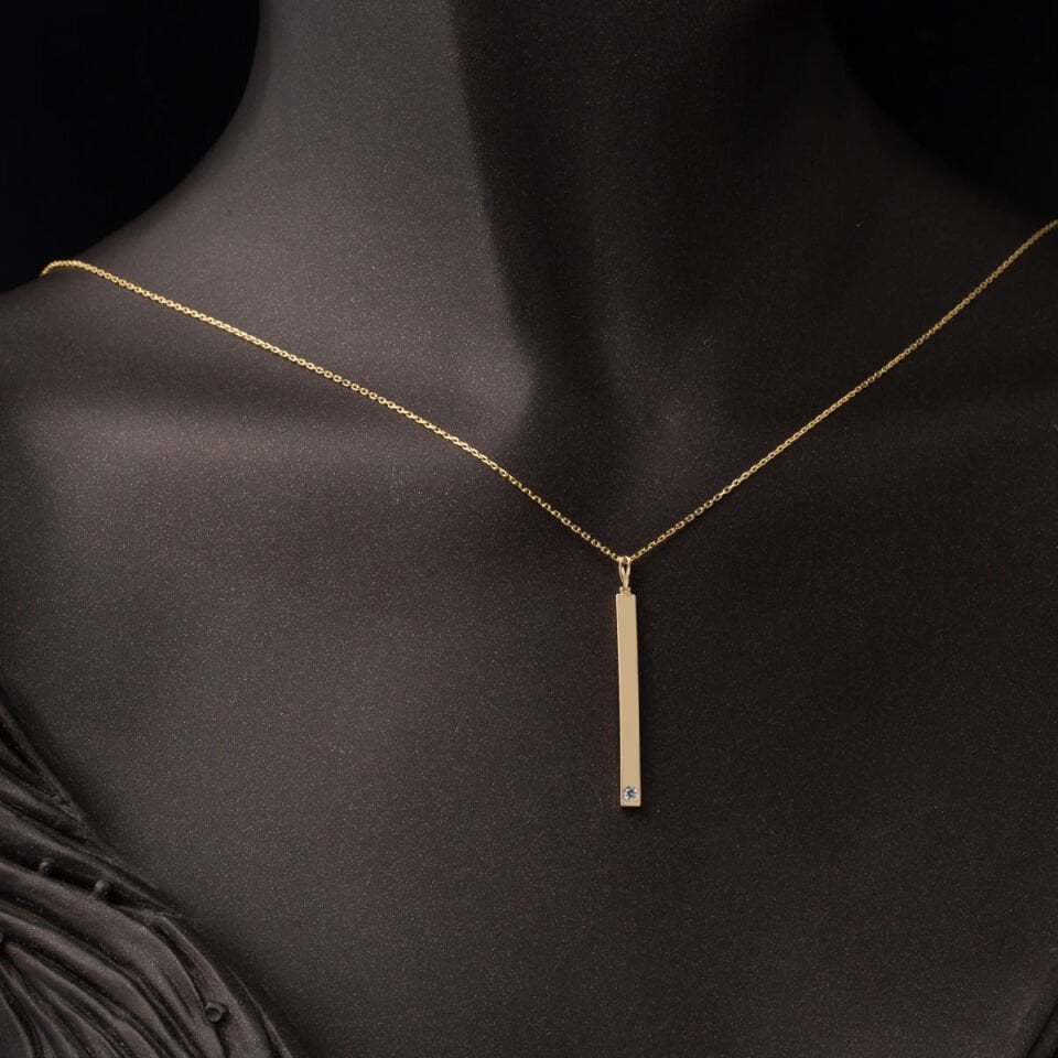 Çubuk 14 Ayar Altın Tektaşlı Kolye