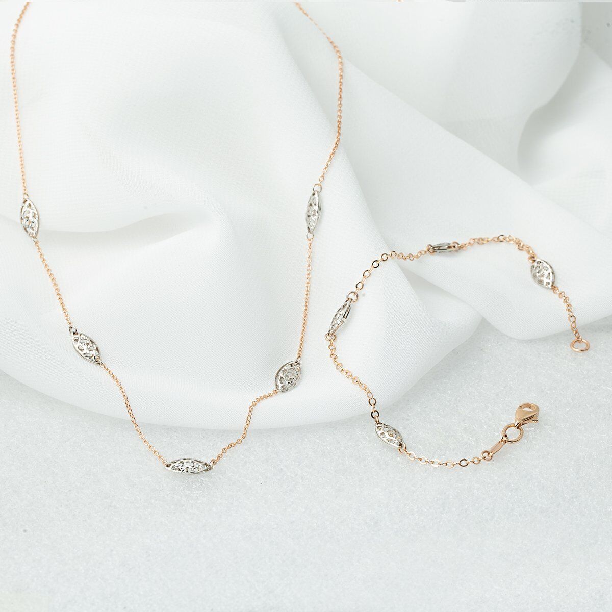 Arpaş Rose Beyaz 14 Ayar Altın Takı Seti