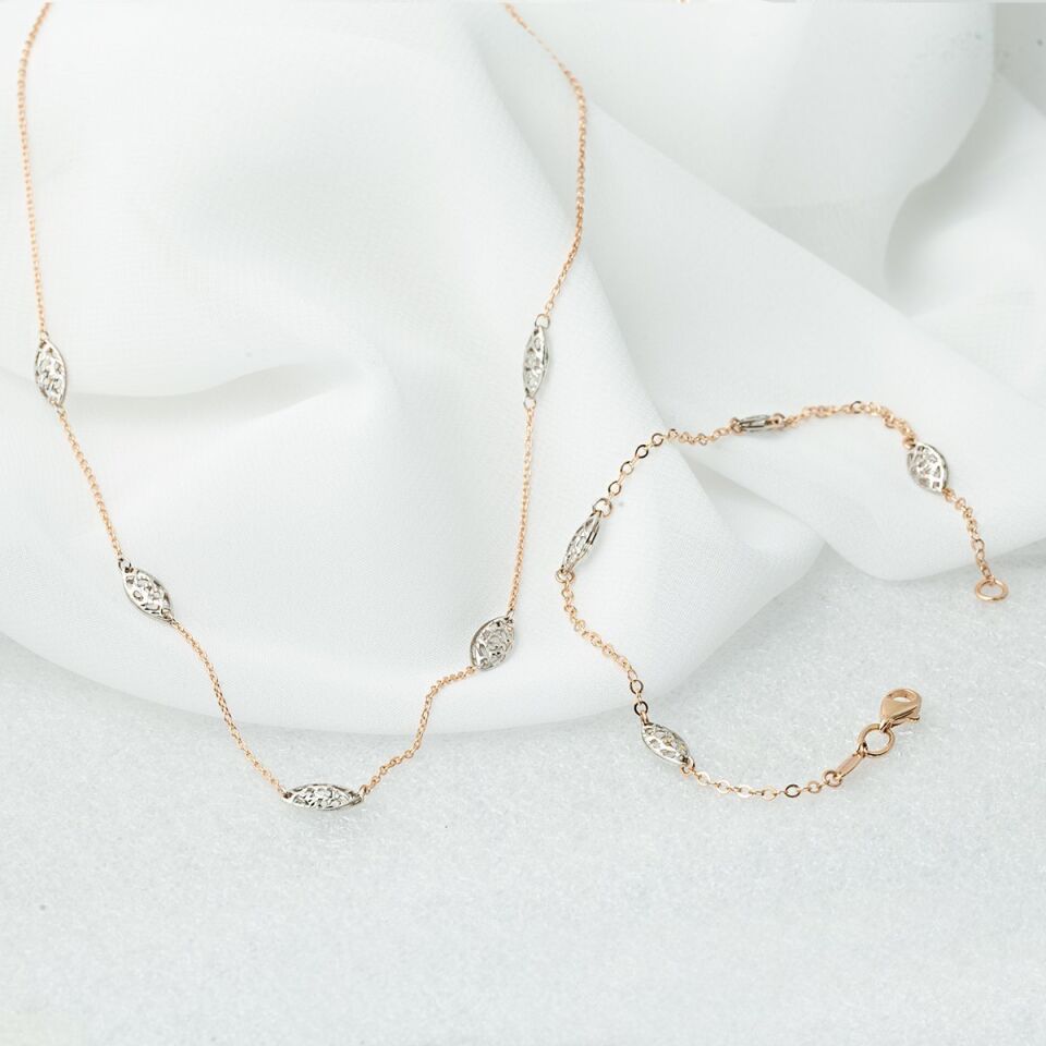 Arpaş Rose Beyaz 14 Ayar Altın Takı Seti