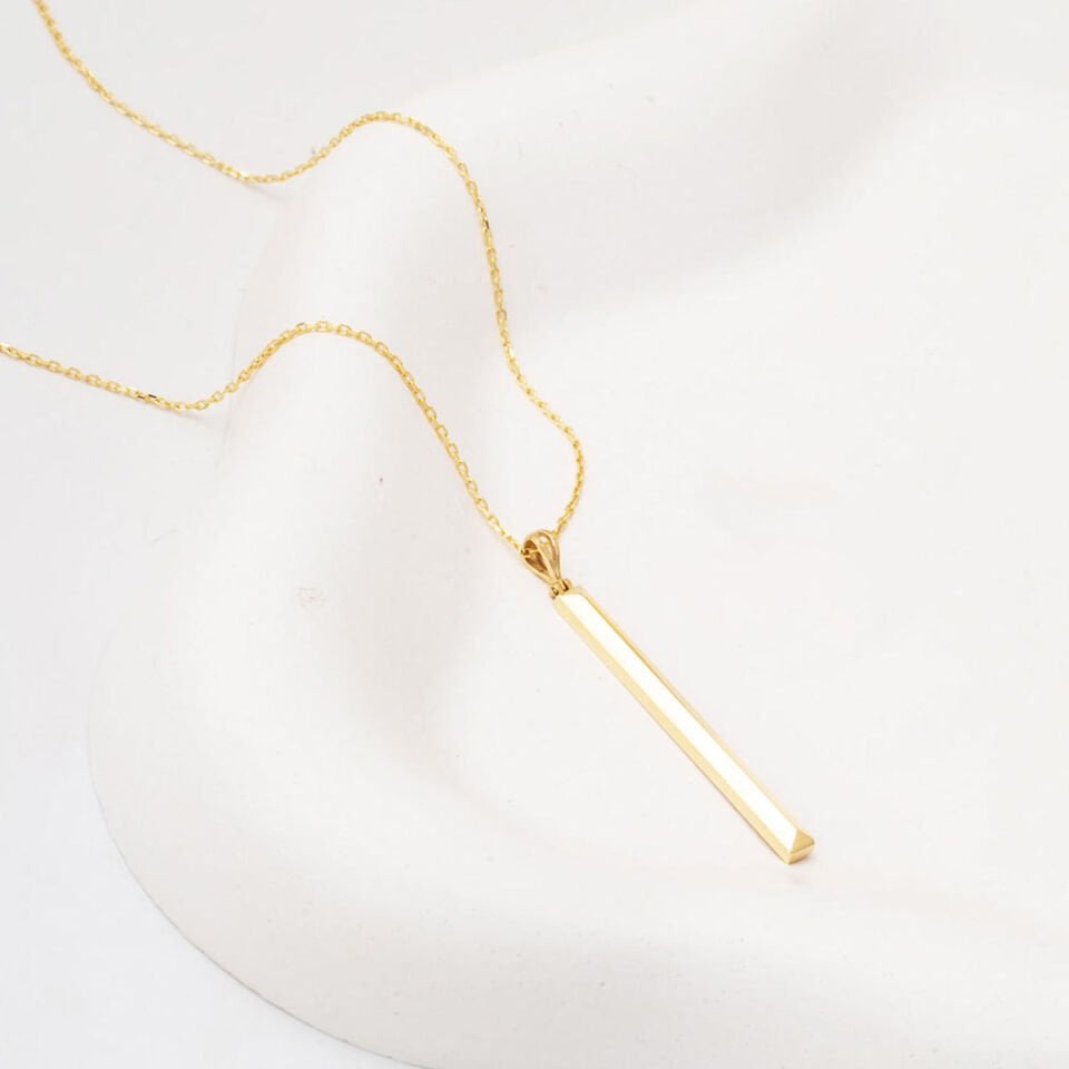 14 Ayar Altın Çubuk Taşsız Kolye Ucu