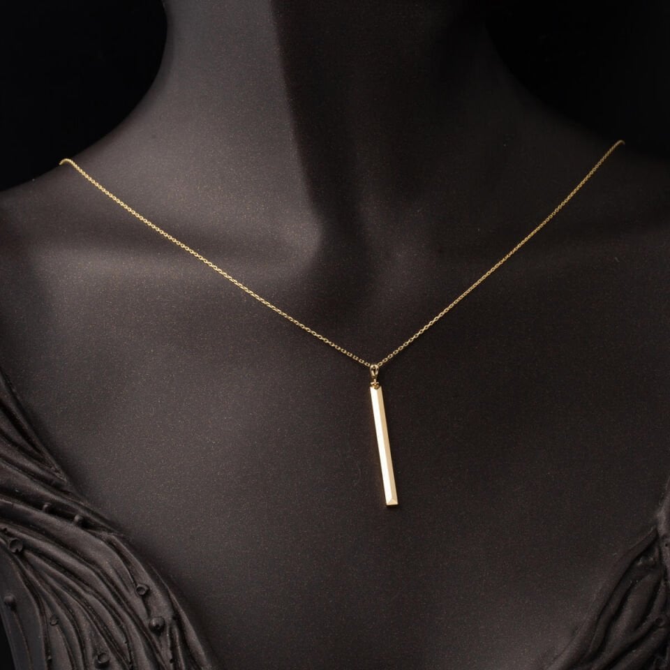 14 Ayar Altın Çubuk Taşsız Kolye Ucu