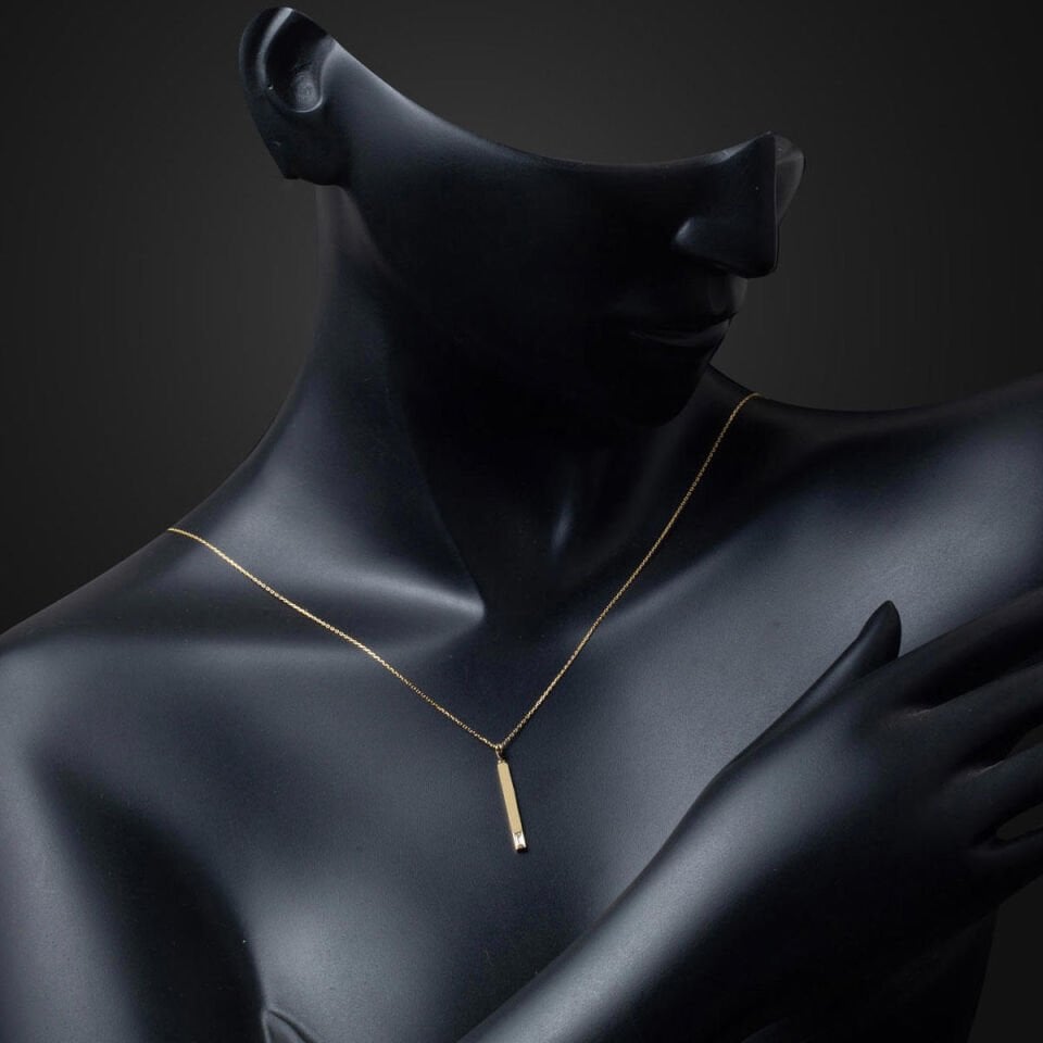 14 Ayar Altın Bagetli Çubuk Kolye