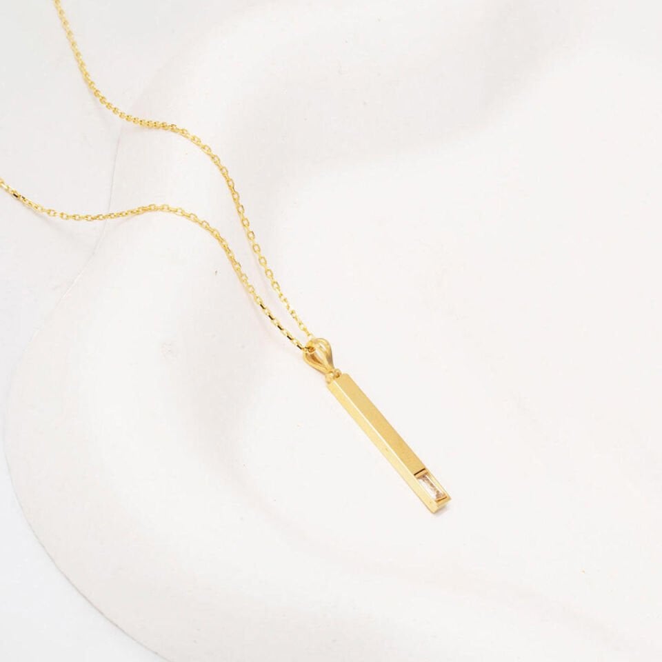 14 Ayar Altın Bagetli Çubuk Kolye