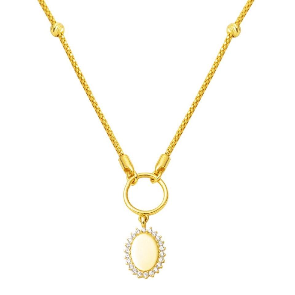 Yazı Yazılabilen Top Altın Zincirli Altın Kolye