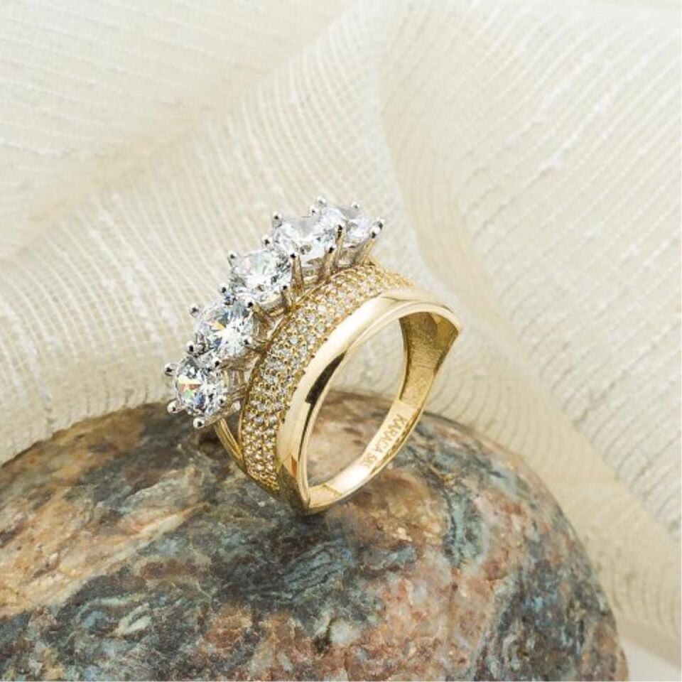 Beştaşlı Alyans 14 Ayar Altın Yüzük