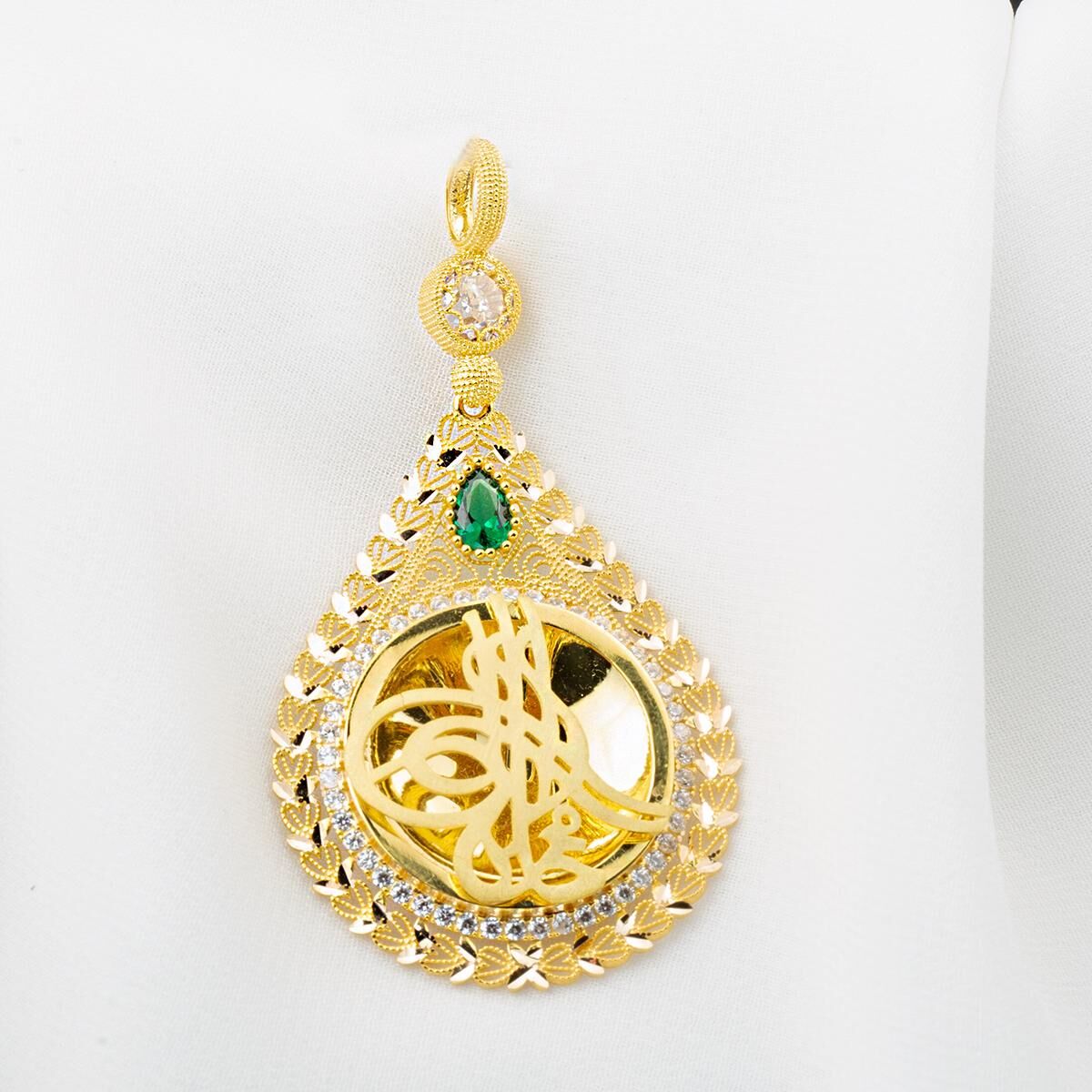 Kalpli Damla Tuğra Altın Kolye Ucu