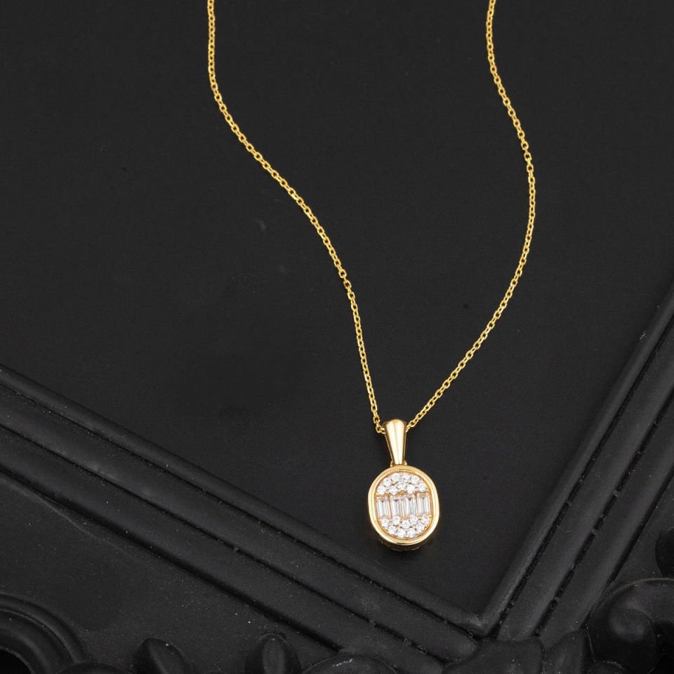 14 Ayar Oval Baget Altın Kolye