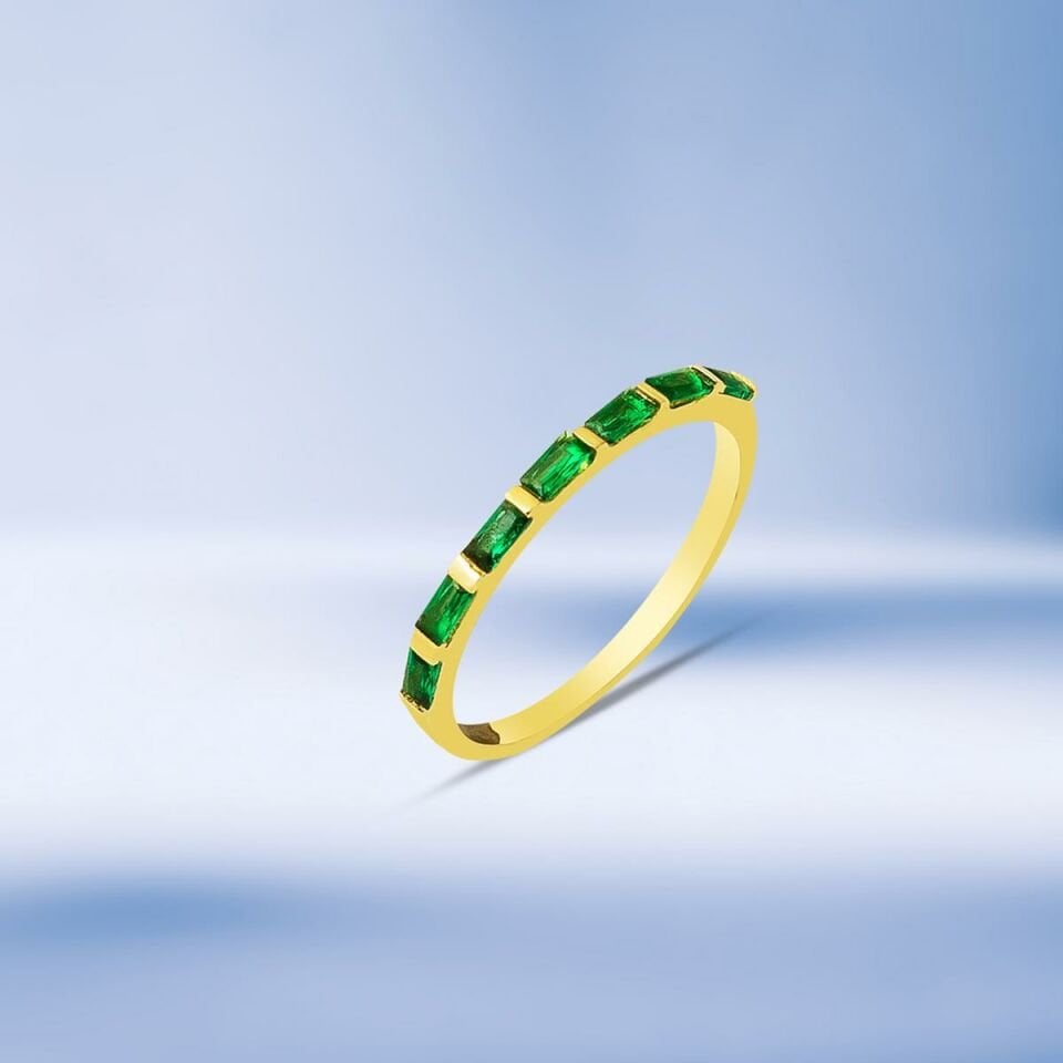 Yarımtur Yeşil Baget Taşlı 14 Ayar Altın Yüzük