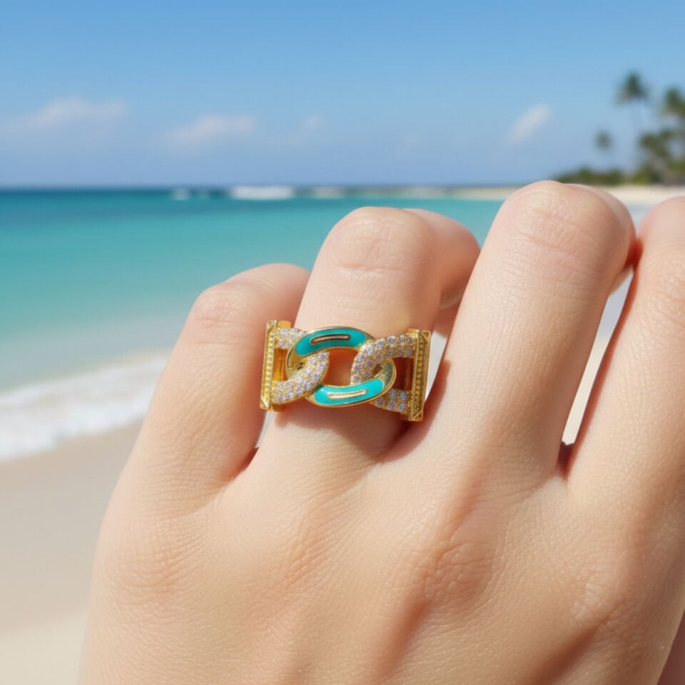 Turkuaz Mineli Gurmet Altın Yüzük