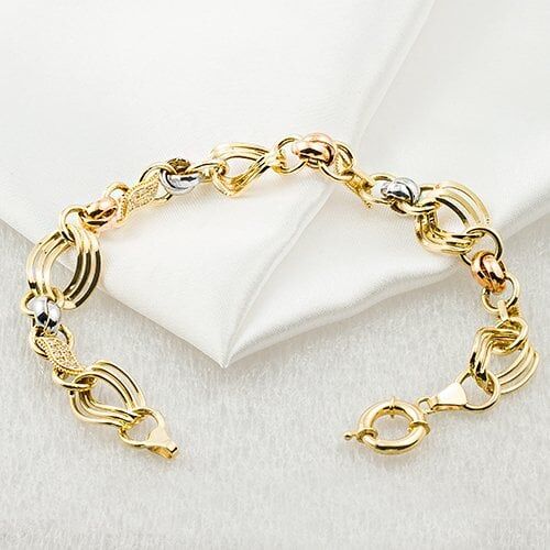 Favori Gold Taşlı 3 Renkli 14 Ayar Bileklik