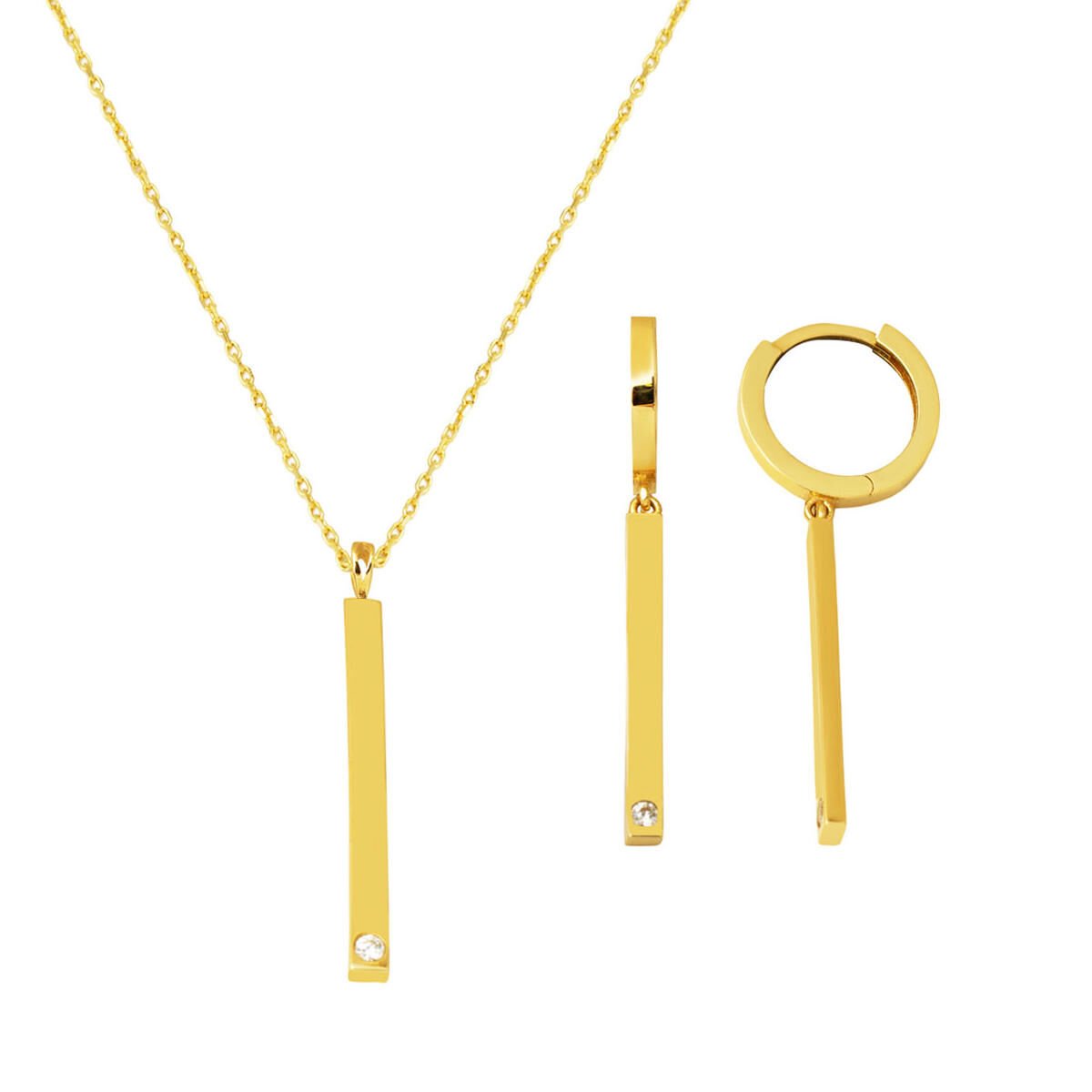 Çubuk 14 Ayar Altın Kolye Küpeli Takı Seti