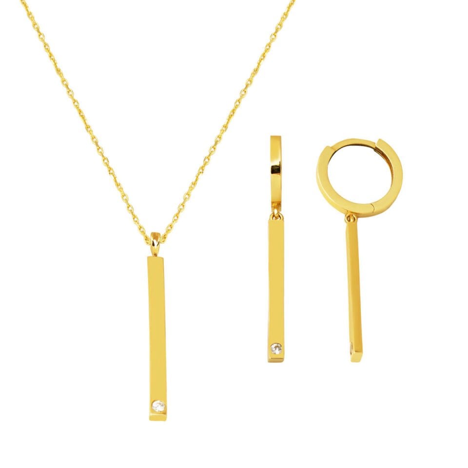 Çubuk 14 Ayar Altın Kolye Küpeli Takı Seti