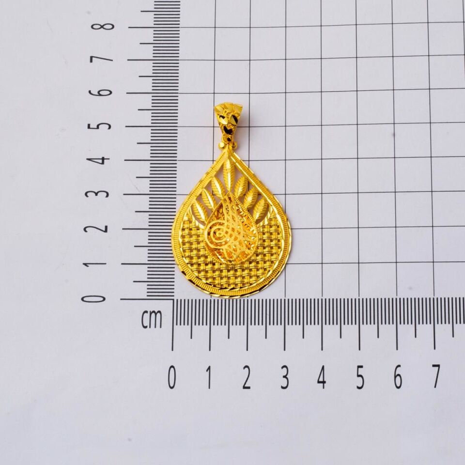 Kuş Tüyü Damla Tuğra Altın Kolye Ucu